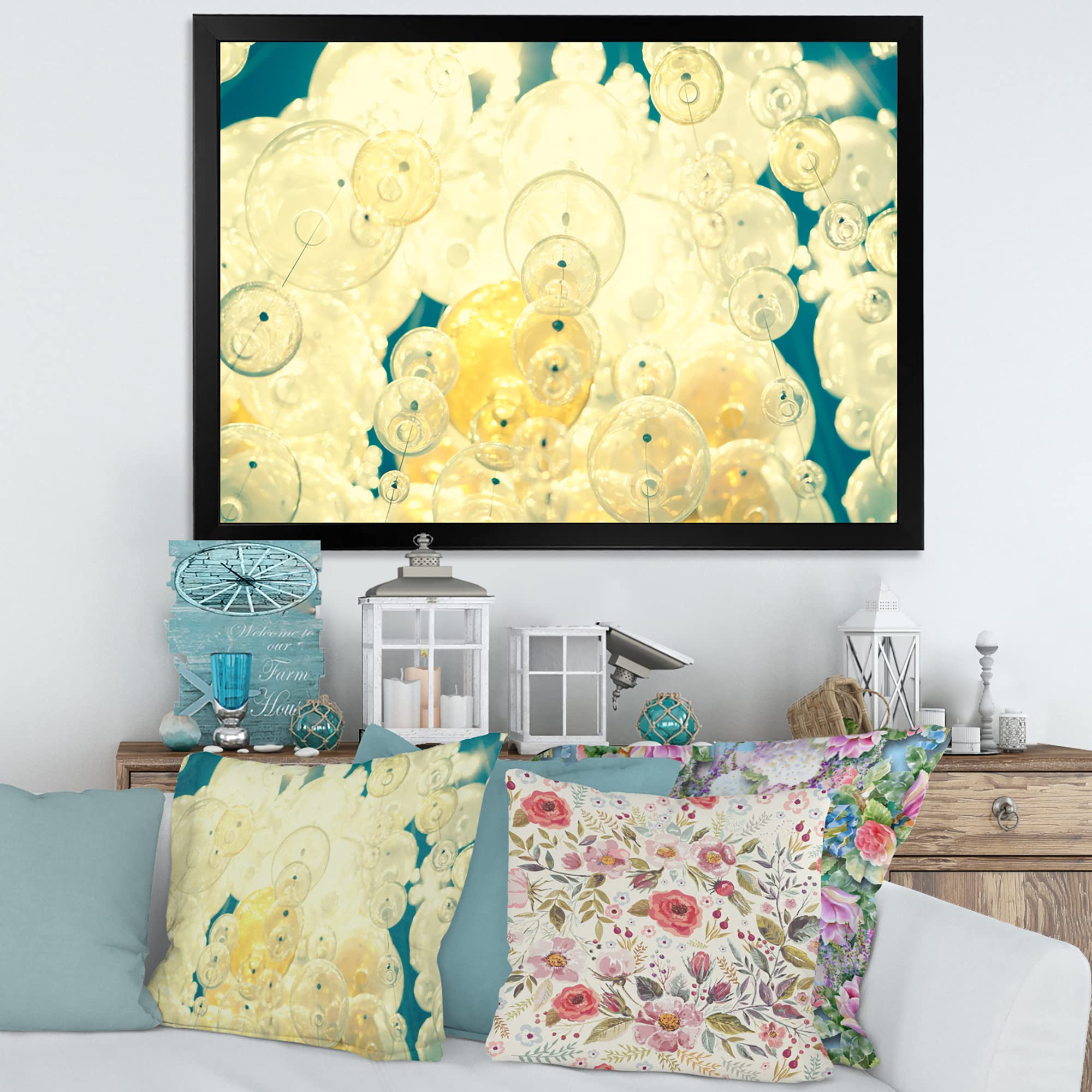 Abstract Ball Chandelier Modern Framed Wall Art - Elegant Home Decor for Living Room, Bedroom & Office