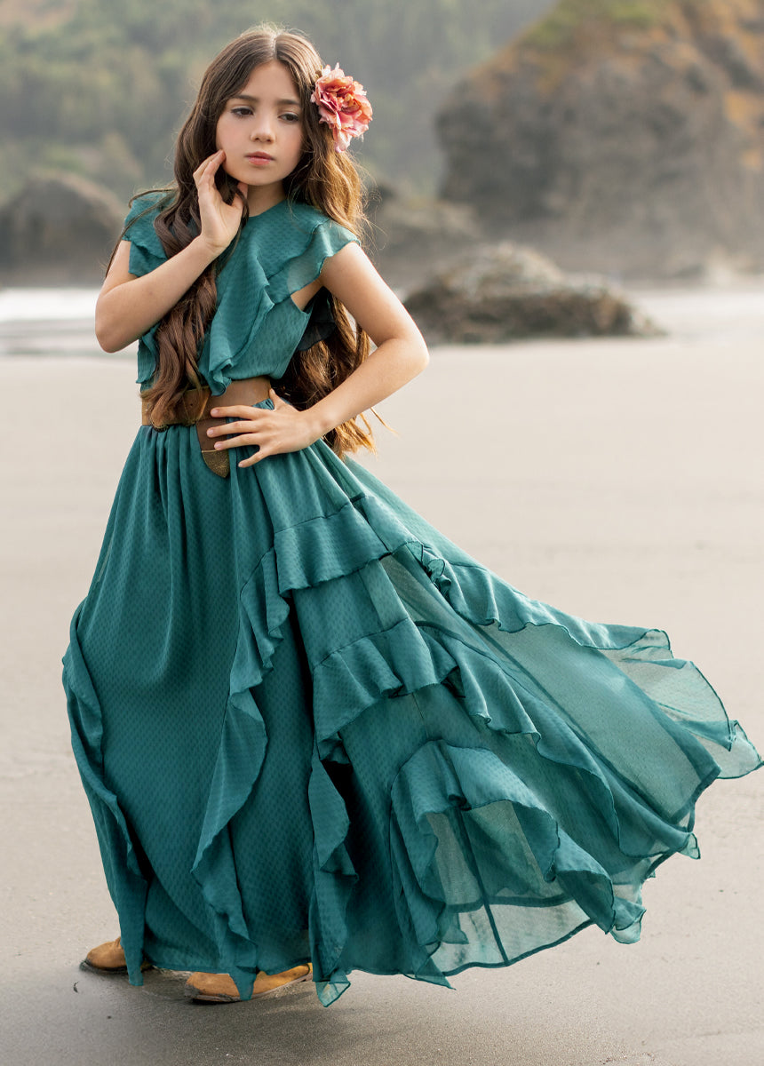 Sylviane Women's Dress in Ocean Green - Elegant Flowy Midi Dress for Casual Wear, Parties & Special Occasions