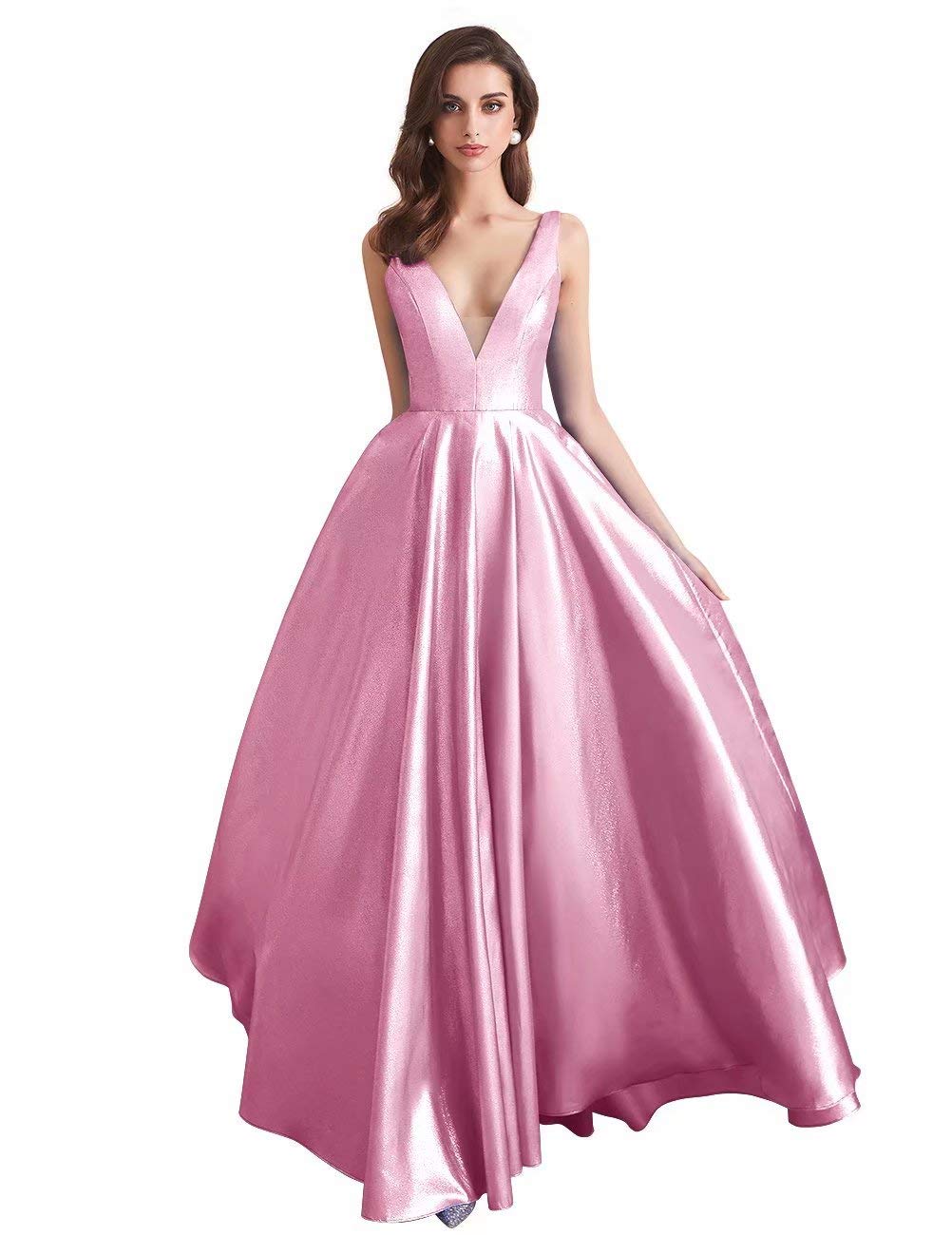 Elegant Long Glittery Satin Prom Dress for Women - Hot Pink Formal Evening Gown Size 14 | Perfect for Homecoming, Wedding Guest & Special Occasions