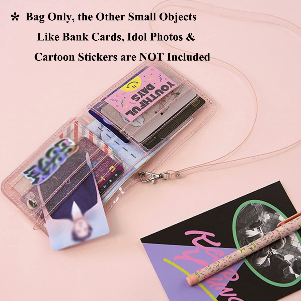 2 Pack Clear Bifold Wallet for Women - Cute PVC Jelly ID Card Holder with Neck Lanyard, Small Purse for Girls (Pink) - Perfect for Travel, Work, and Everyday Use