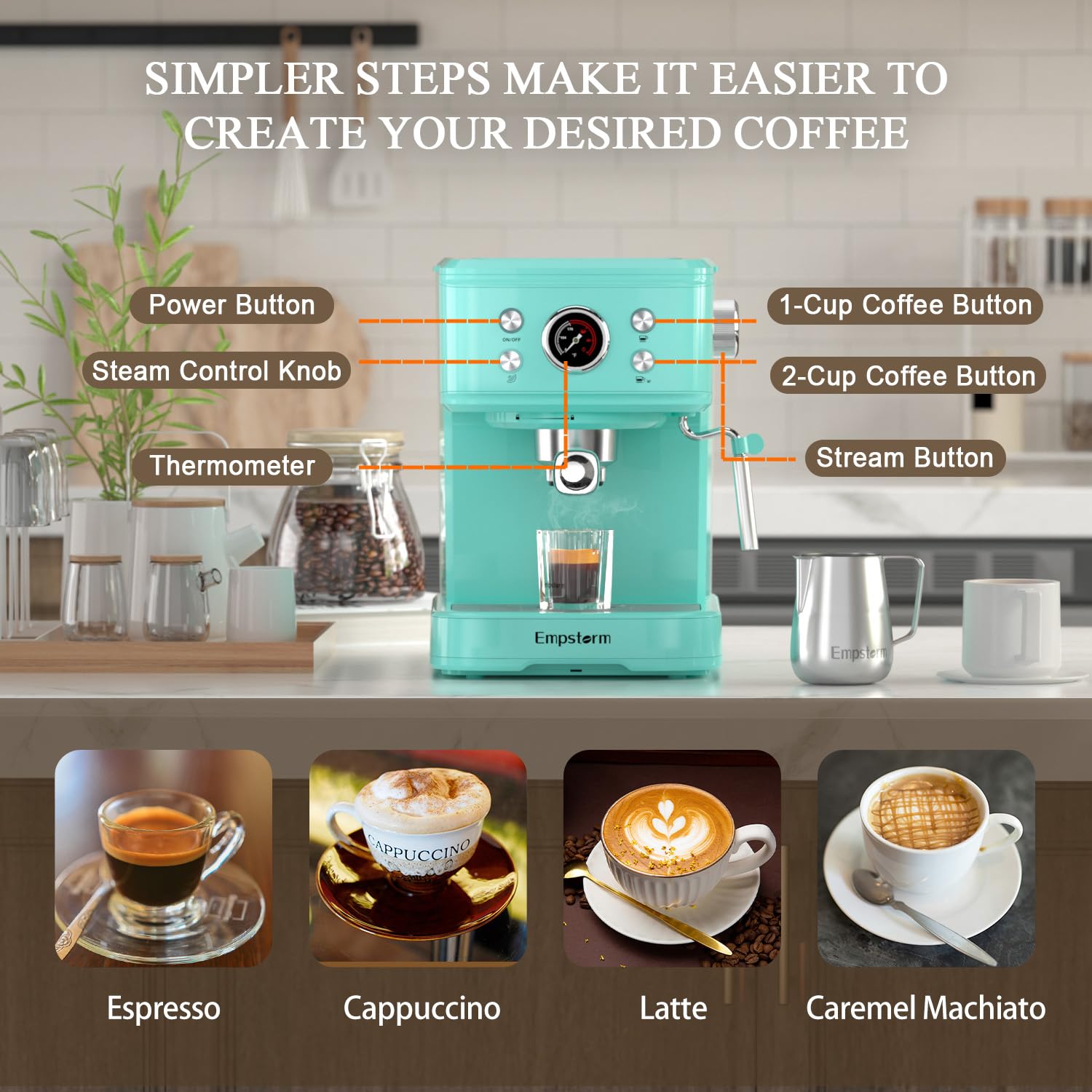 20 Bar Espresso Coffee Machine with Milk Frother Steam Wand - 2 in 1 Latte & Cappuccino Maker, Compatible with Original NS Capsules (Blue) - Perfect for Home Baristas & Coffee Lovers