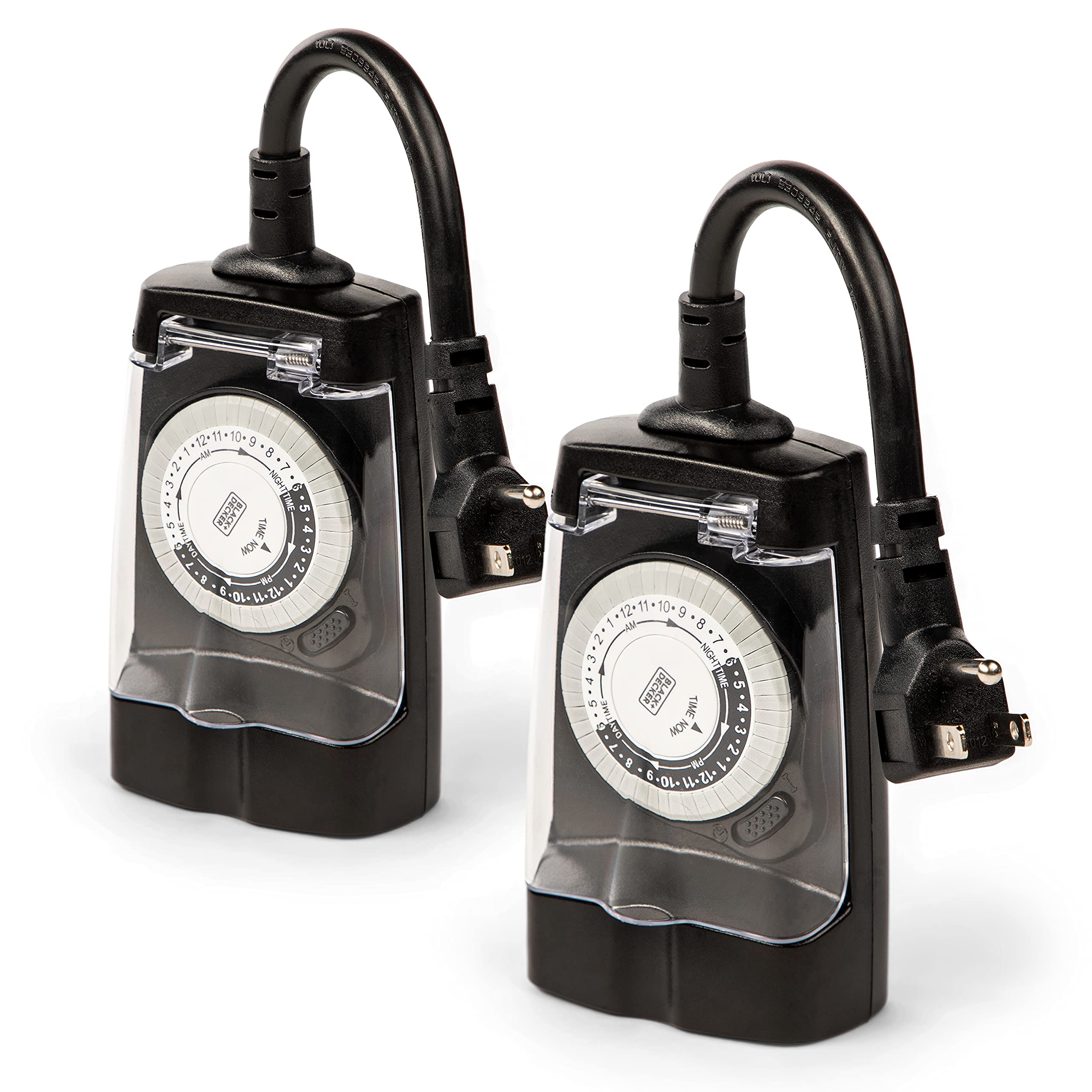 BLACK+DECKER Outdoor Timer 2 Pack - Waterproof Electrical Outlet Timer with 2 Grounded Outlets, 30-Minute Intervals for Holiday Lights & Decorations - Analog Light Timer Switch (Perfect for Christmas Decor, Landscape Lighting & Outdoor Security)