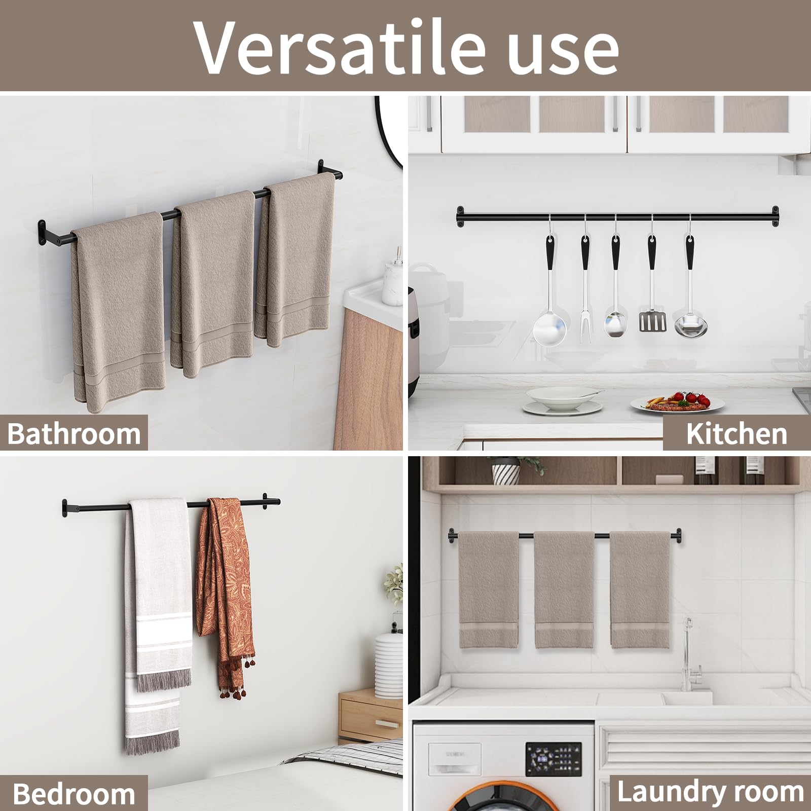 30 Inch Matte Black Towel Bar - Stainless Steel Wall Mounted Bathroom Towel Rack & Holder for Bath, Shower, Spa - Rustproof & Durable Bathroom Accessories