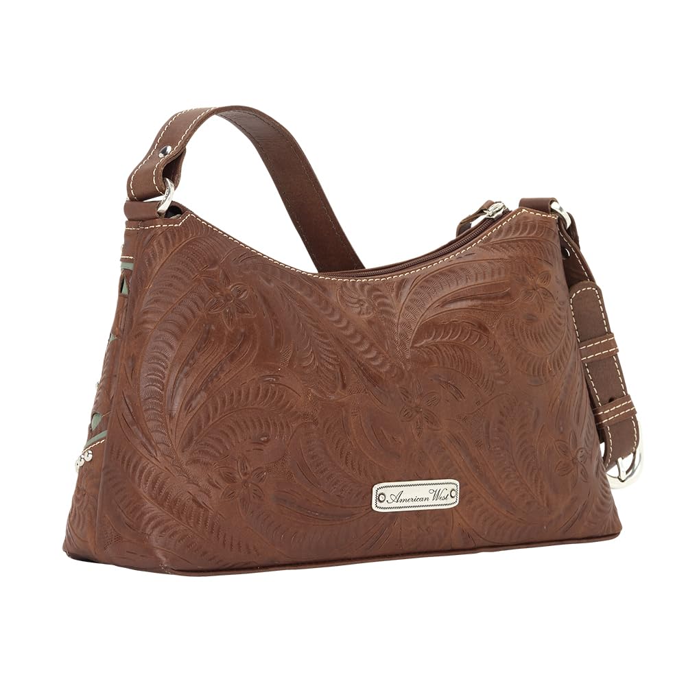 American West Women's Lace Hobo Handbag - Medium Brown Genuine Leather Purse for Casual Outings, Work & Travel
