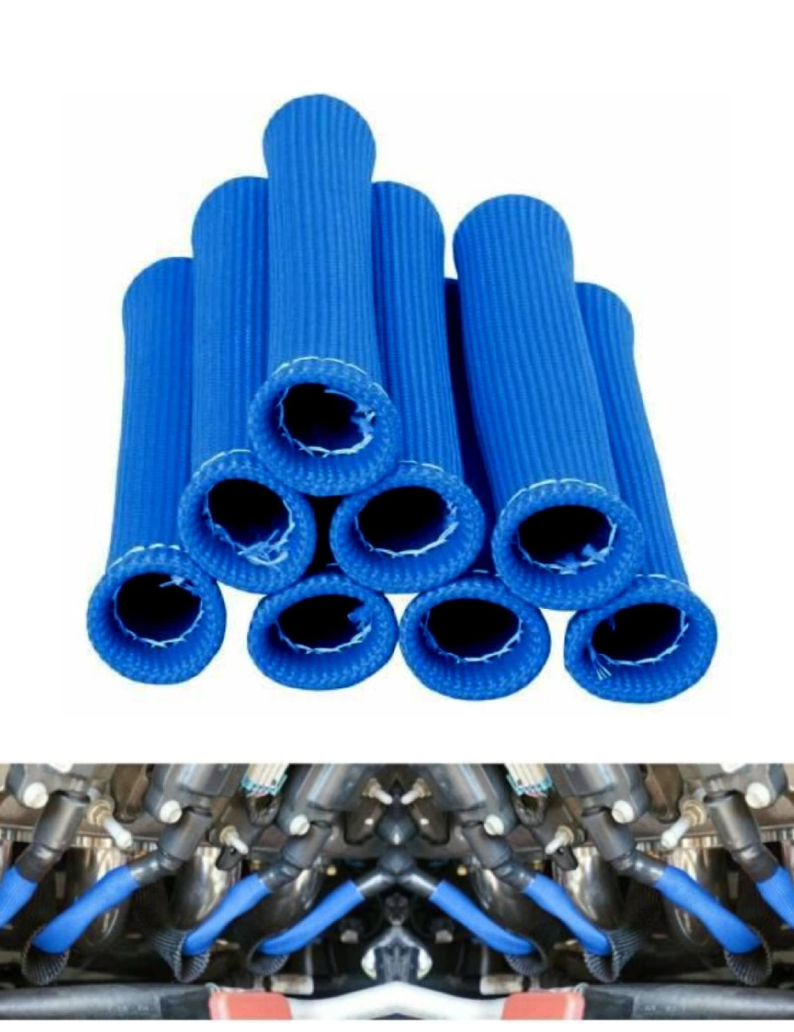 High Temp Spark Plug Wire Heat Shield Sleeve - 2500°F Protection, 8-Pack (Blue) | Durable Engine Wire Cover for Racing, Off-Road & Performance Vehicles