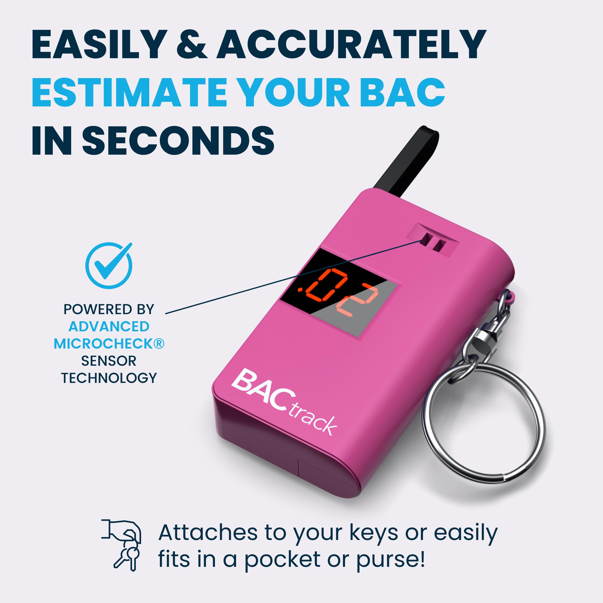 BACtrack Keychain Breathalyzer (Pink) with 20 Disposable Mouthpieces - Portable Alcohol Tester for Personal & Professional Use - Perfect for Parties, Events, and Workplace Safety