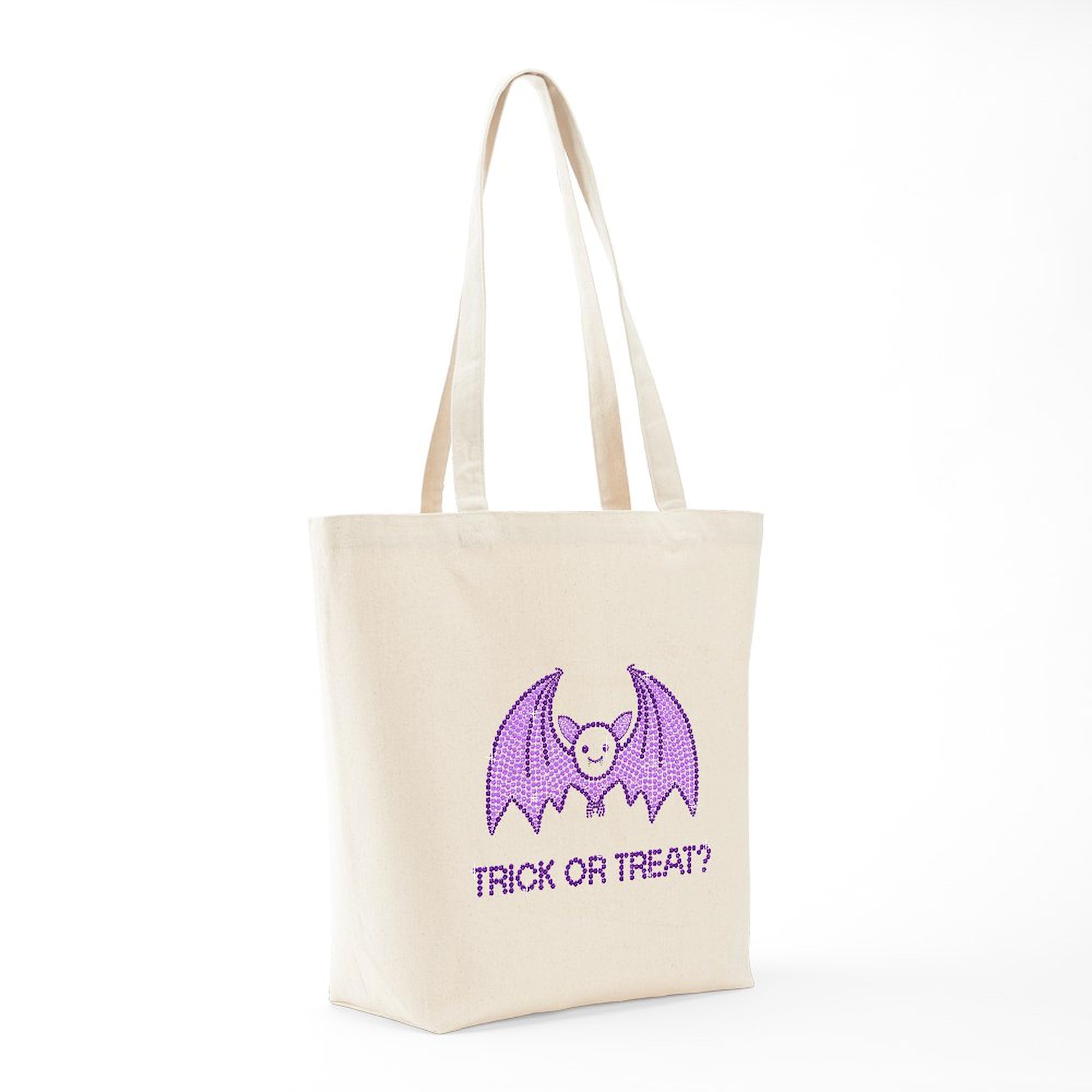 Cute Halloween Rhinestone Bat Tote Bag - Natural Canvas Reusable Shopping Bag for Women, Groceries, Beach & Everyday Use
