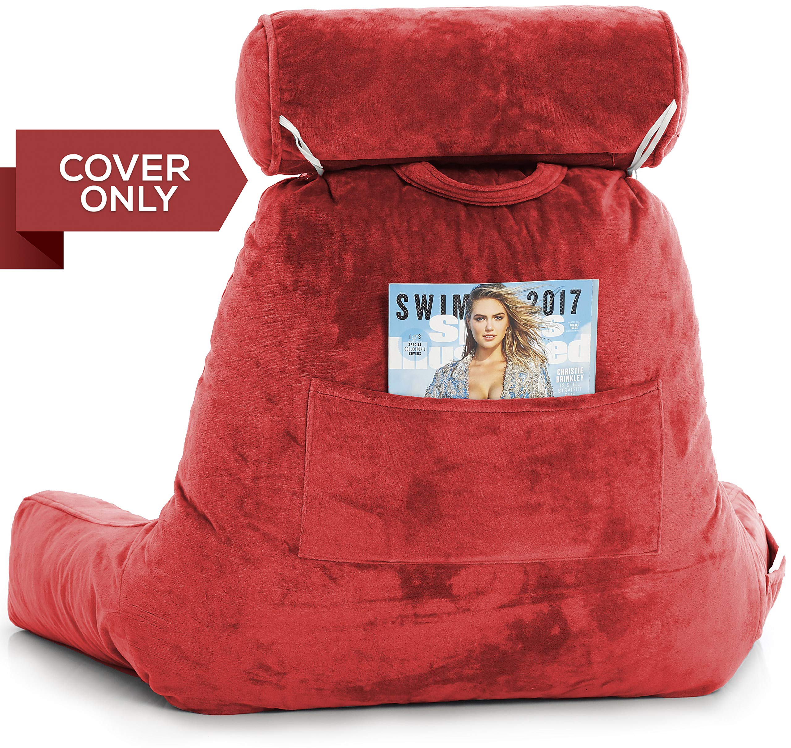 XXL Husband Pillow Cover - Soft Microfiber Bed Rest Pillow Case with Arms & Side/Back Pockets - Multiple Color Options - Perfect for Reading, Watching TV, or Relaxing in Bed