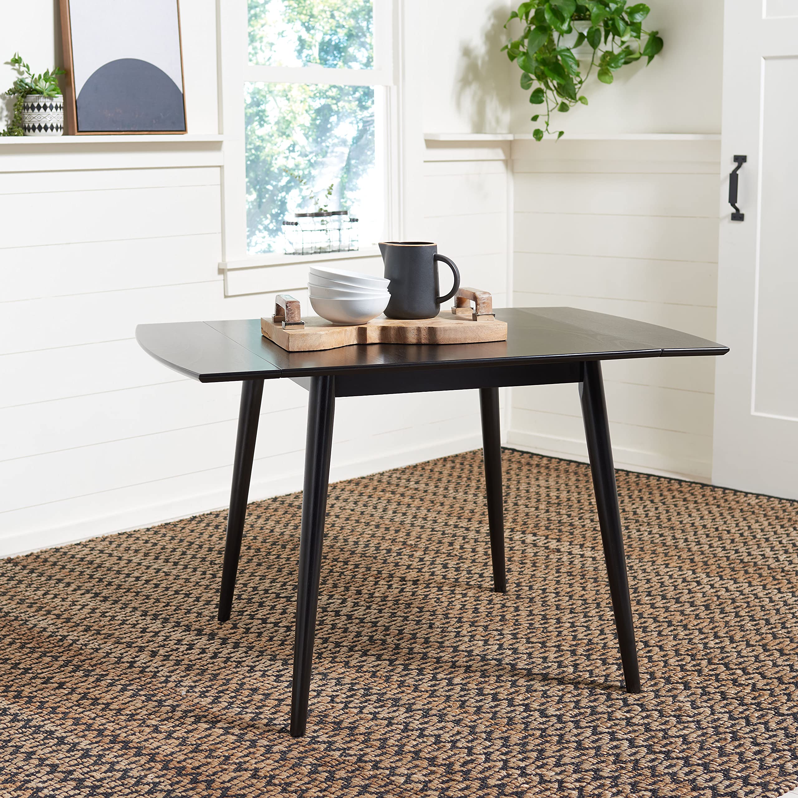 SAFAVIEH Kaylee Matte Black Drop Leaf Dining Table DTB1403A - Expandable Space-Saving Design for Small Kitchens & Apartments