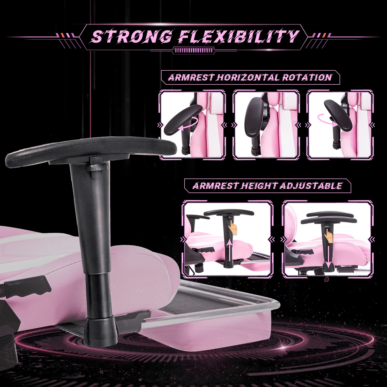 Ergonomic Gaming Chair High Back Racing Office Chair with Adjustable Height, Footrest & Lumbar Support - White & Pink - Perfect for PC Gaming, Esports, Home Office & Streaming Setup