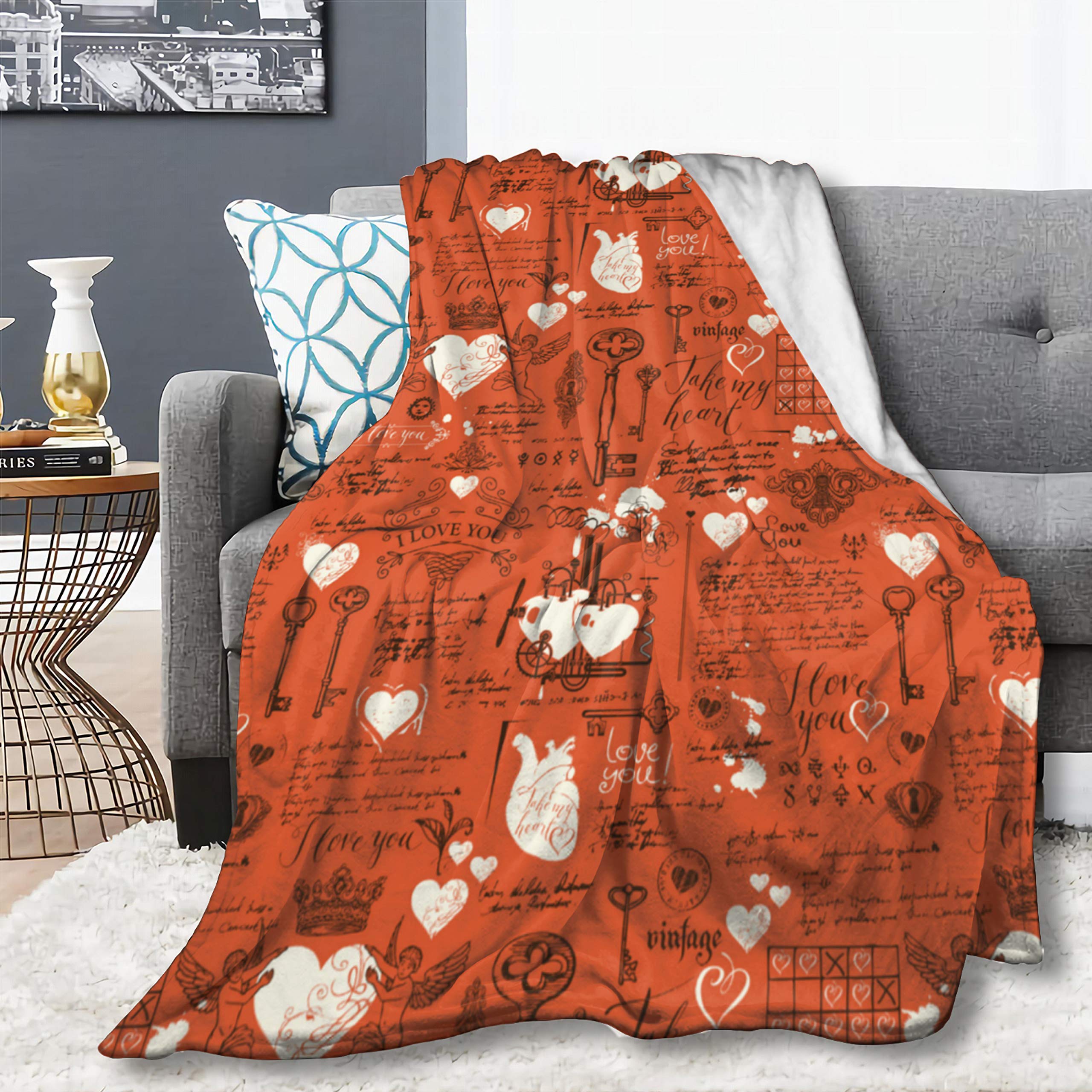 Vajrapani Love Heart Flannel Throw Blanket - Retro Handwriting Graffiti Design, Ultra Soft & Lightweight for All Seasons | Perfect for Living Room, Bed, Sofa, Couch & Chair | 50