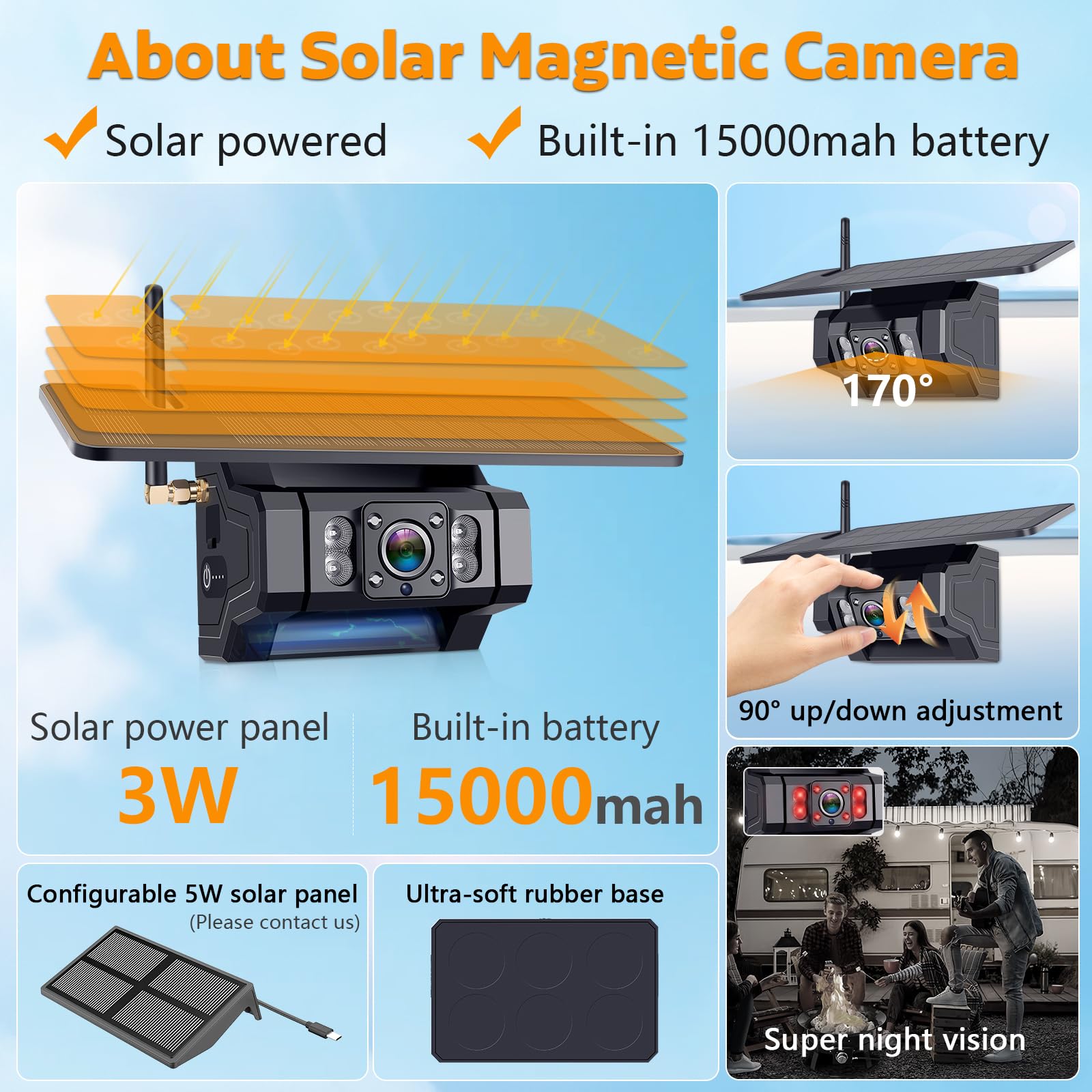AMTIFO A9 Wireless RV Backup Camera System - 7 Inch Solar Reverse Camera with 2 Magnetic Shockproof Cameras & Iron Brackets for Trailer Trucks | Stable Signal Recording | Easy Install-Free Setup for Safe Parking & Reversing