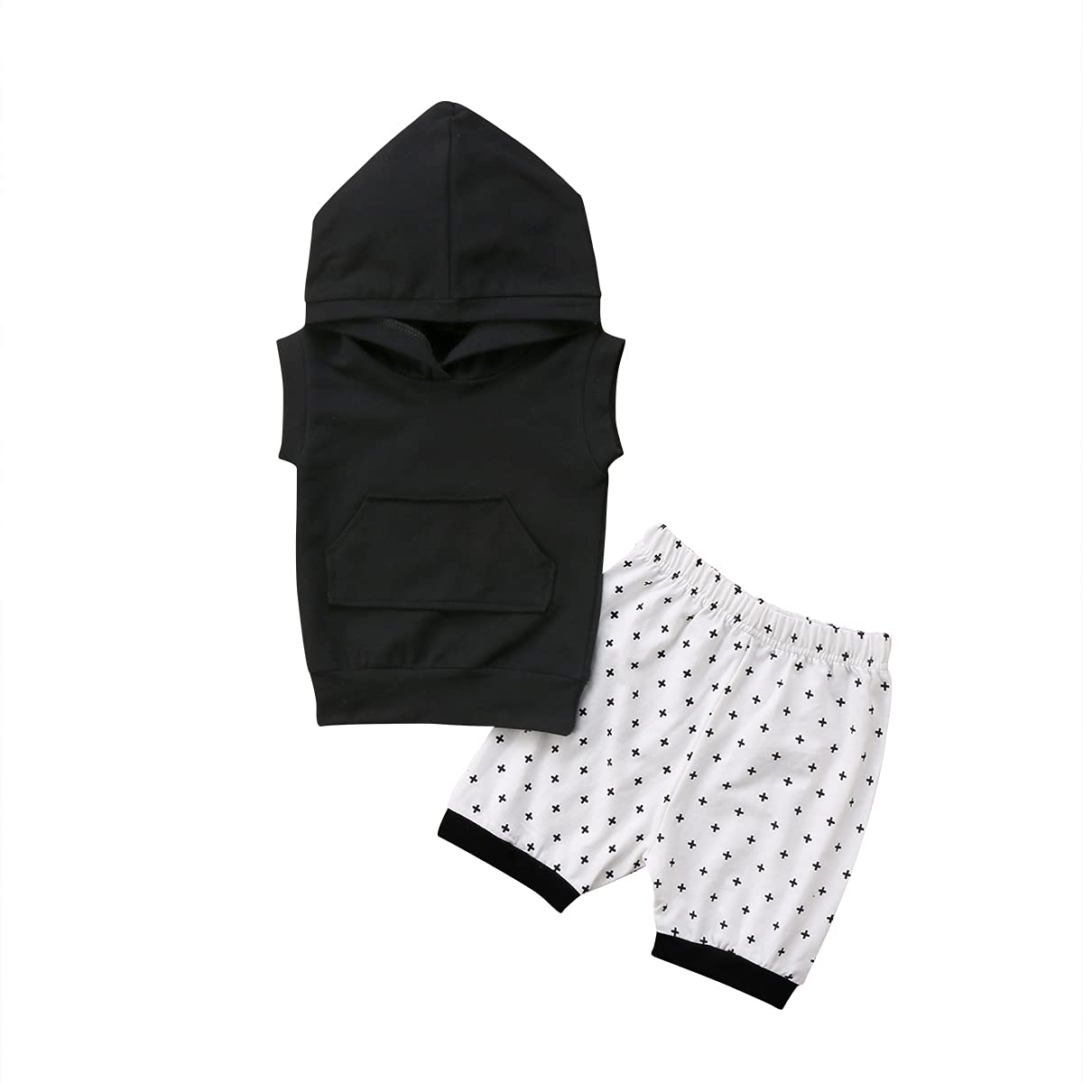 Kuriozud Baby Boy Summer Outfit - Sleeveless Hoodie Tank Top & Shorts 2-Piece Set | Soft & Breathable for Playtime, Beach & Outdoor Adventures