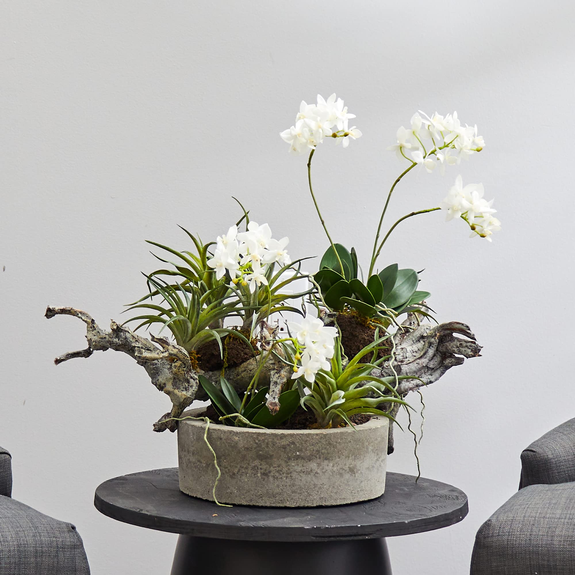 Nearly Natural Orchid & Succulent Garden Set with Driftwood & Decorative Vase - Artificial Plants for Home Decor, Office Desk, Living Room Centerpiece