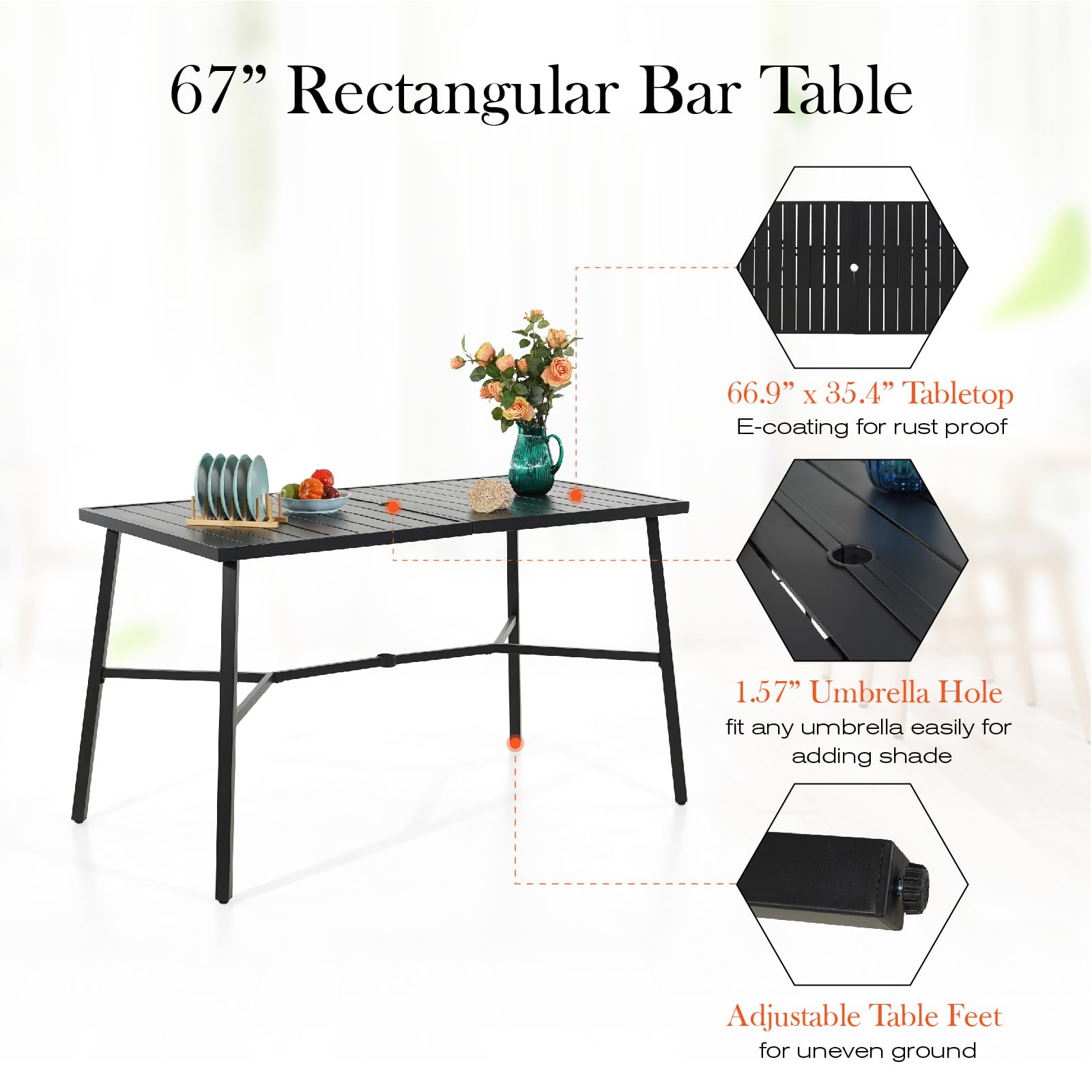 Sophia & William Outdoor Bar Set - 6 Swivel Bar Chairs & Rectangular Bar Table for Patio, Deck or Backyard | Brown Chairs & Black Table | Perfect for Entertaining, BBQs & Outdoor Dining