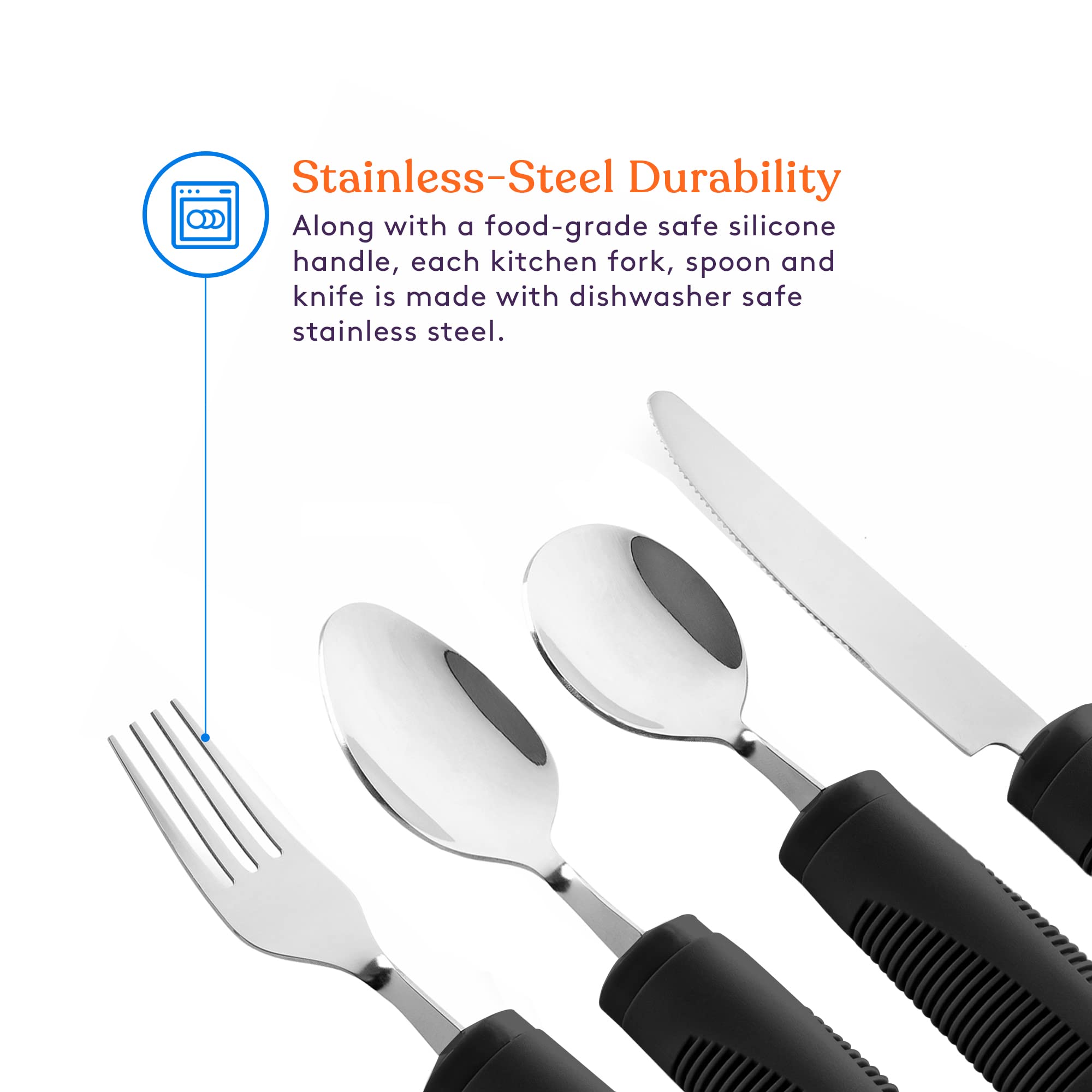 Weighted Adaptive Utensils Set for Elderly with Hand Tremors - 4-Piece Non-Slip Kitchen Tools (Stainless Steel Fork, Knife & Spoons) - Ideal for Arthritis, Parkinson's Patients - Perfect for Daily Meals & Assisted Living