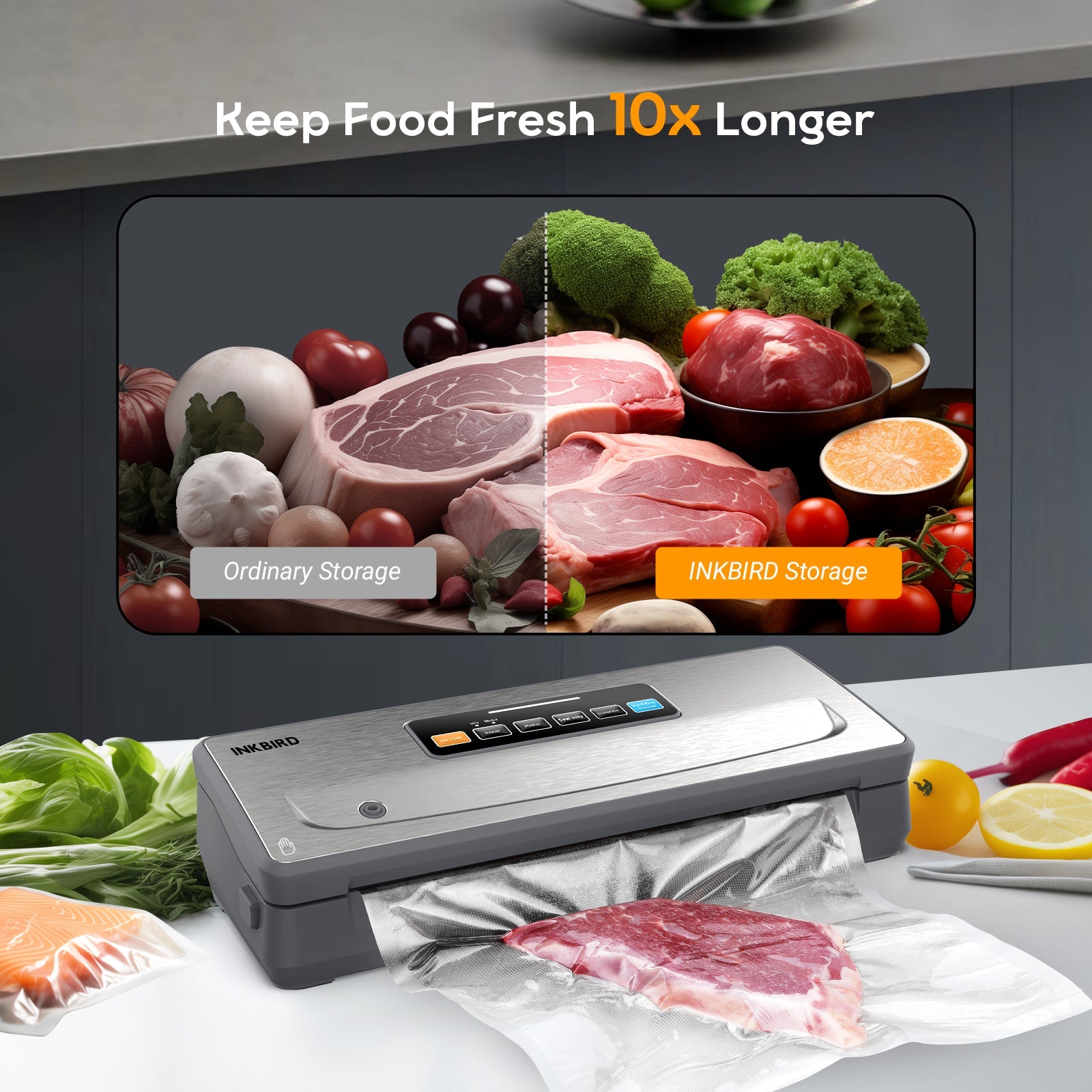 INK VS06 Vacuum Sealer Machine for Food Preservation - Compact & Powerful Vacuum Sealing System for Meat, Vegetables, Cheese | Perfect for Meal Prep, Sous Vide & Freezer Storage