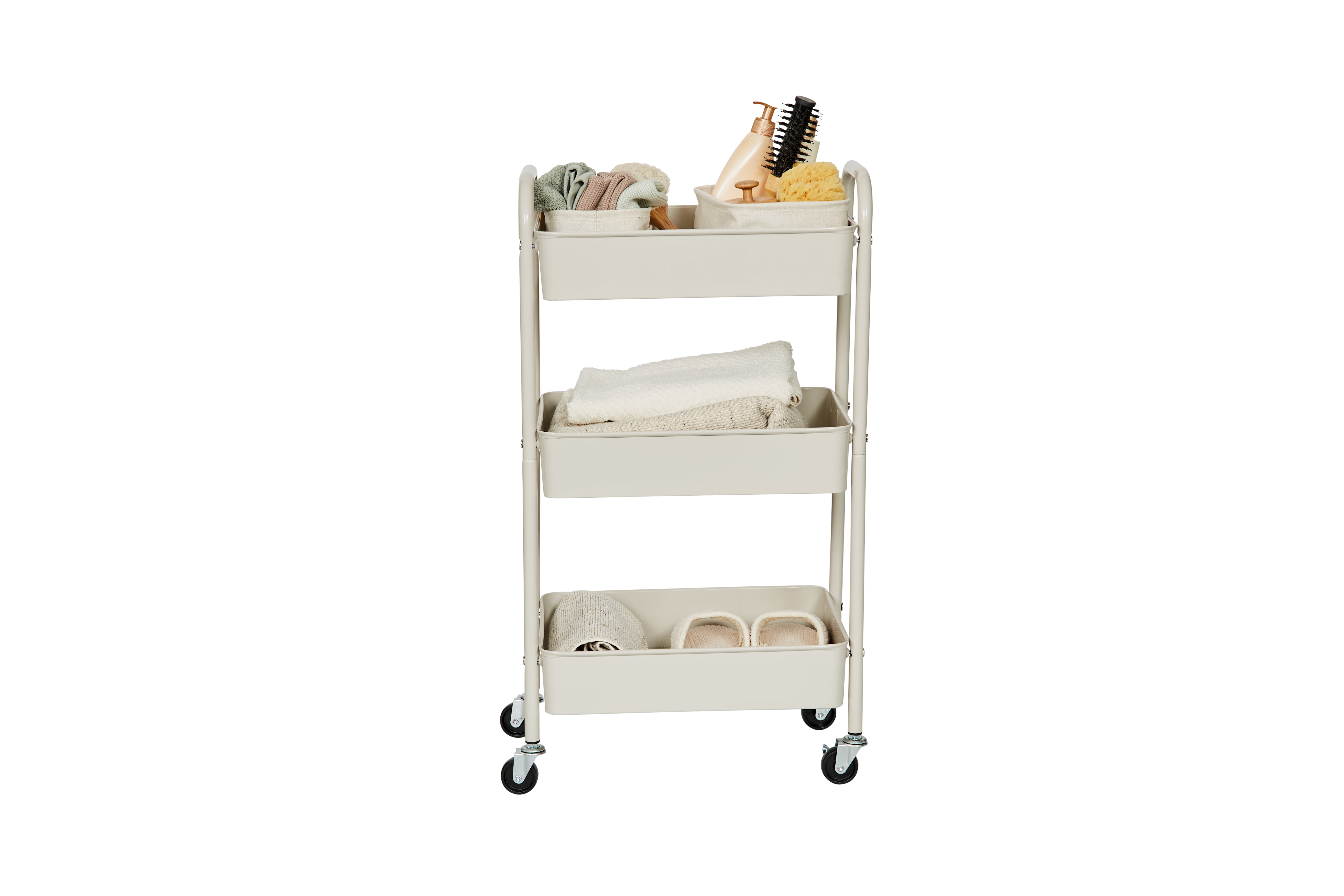 3 Tier Rolling Cart with Wheels - Grey Metal Utility Cart for Kitchen, Office, Bathroom Storage & Organization - Perfect for Home, Dorm, Salon Use