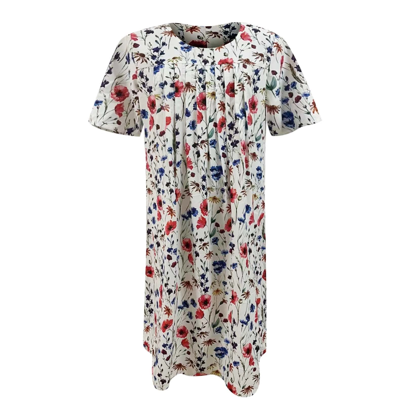 2022 Summer Women's Fashion O-Neck Short Sleeve High Waist T-Shirt Dress - Floral Print Casual & Evening Party Beach Dress for Outdoor Events, Vacations and Date Nights