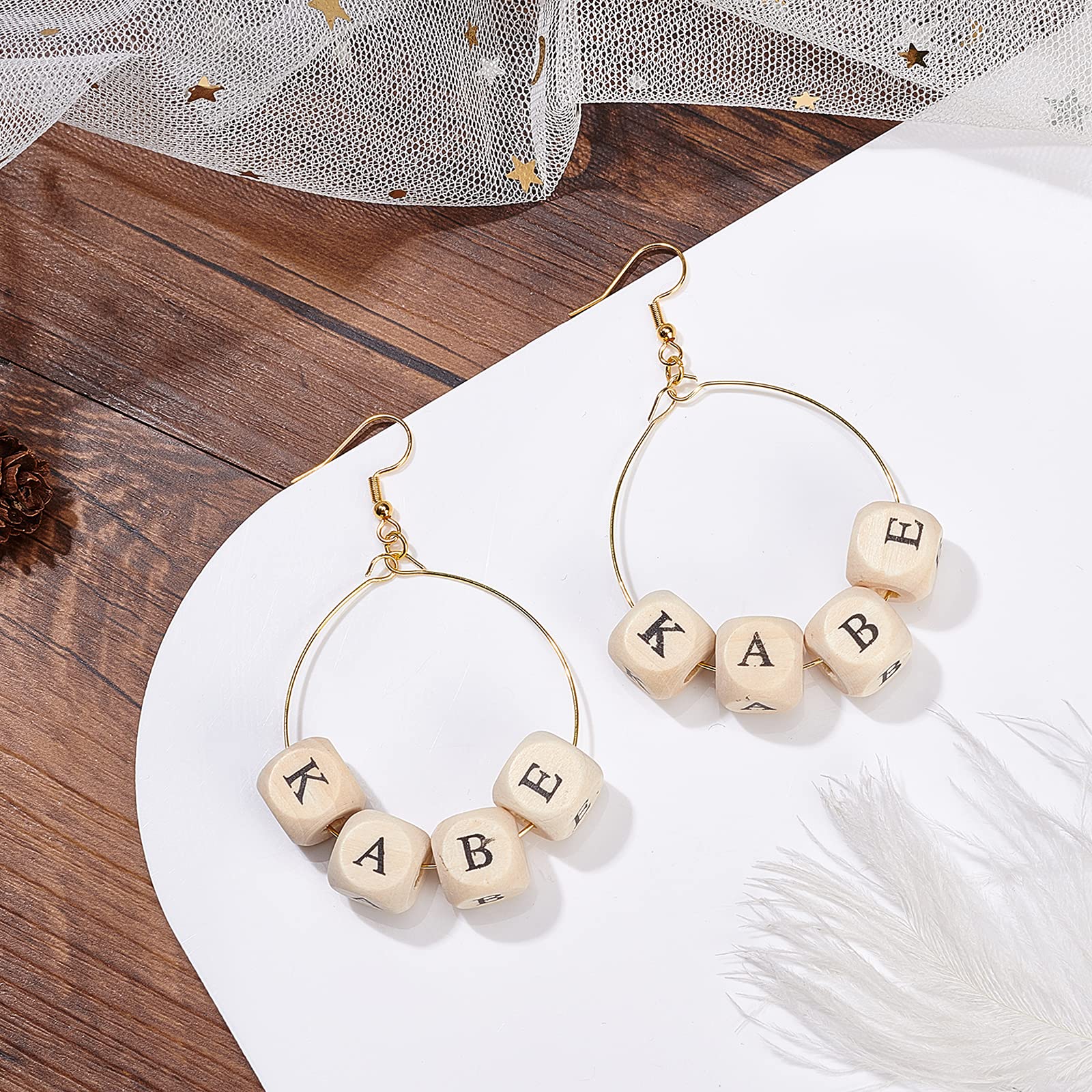OLYCRAFT 200PCS 10mm Natural Square Wooden Alphabet Beads with Large Hole - DIY Jewelry Making, Bracelets, Necklaces & Craft Projects - Perfect for Personalized Gifts and Scrapbooking