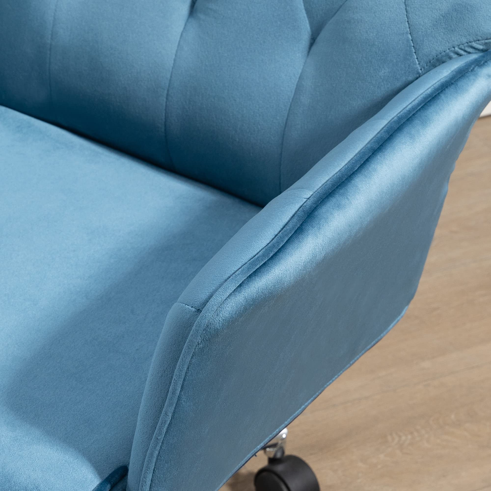 Vinsetto Velvet Home Office Chair - Adjustable Height, Swivel Wheels & Padded Armrests, Tufted Computer Desk Chair in Blue | Ergonomic Support for Work, Gaming & Study