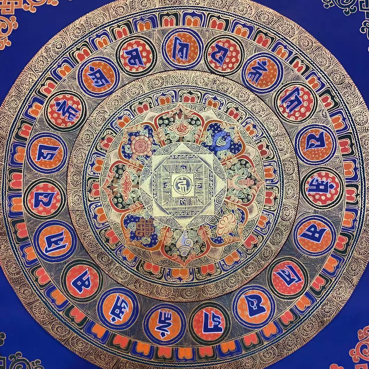 Om Mantra Mandala Thangka - Handmade Tibetan Buddhist Wall Art for Meditation & Yoga Decor | Perfect for Home, Office & Spiritual Spaces