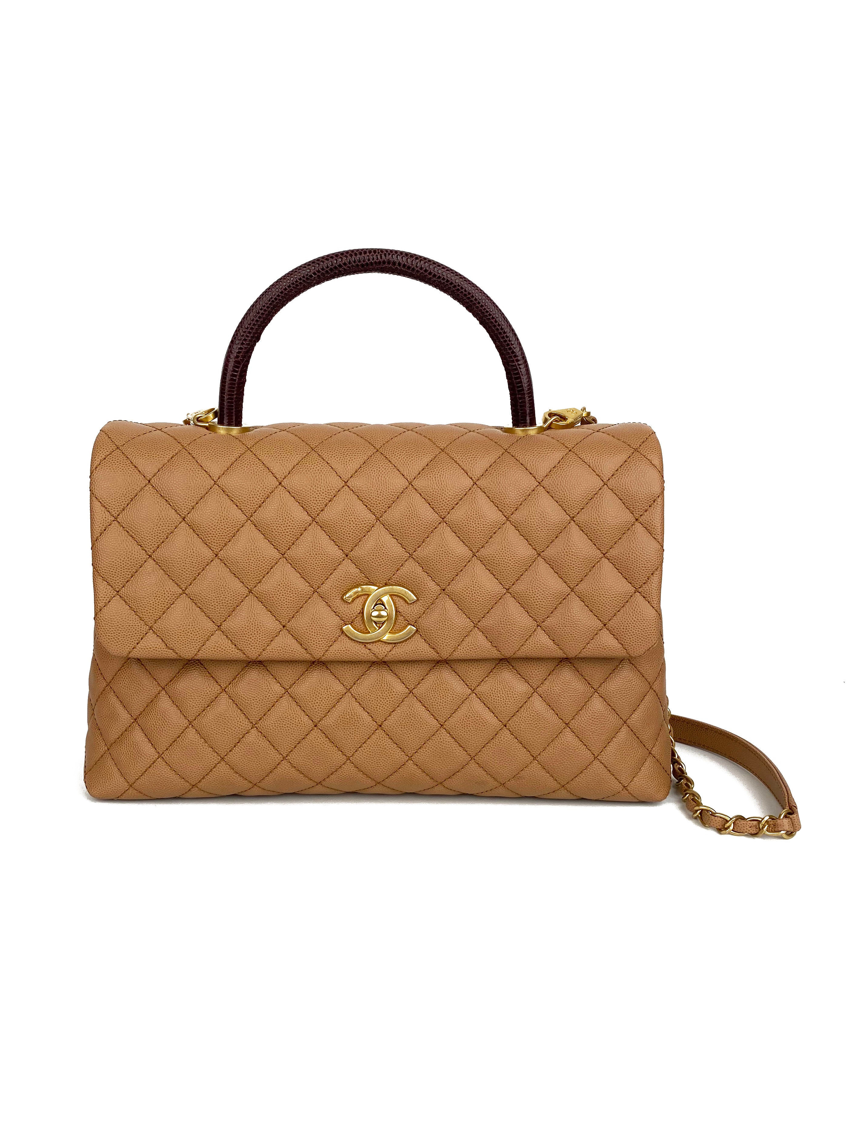 Chanel Large Beige Coco Lizard Handle Bag - Luxury Designer Handbag for Women, Perfect for Parties, Weddings & Special Occasions