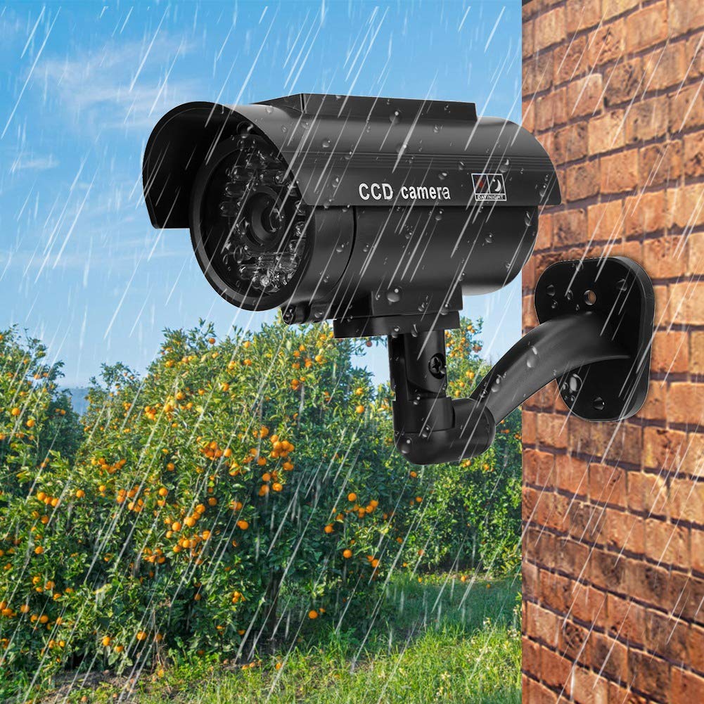 QANYEGN Solar Powered Fake Security Camera with Flashing LED Light - Waterproof Dummy Surveillance Camera for Stores, Malls & Hotels | Outdoor & Indoor Security Deterrent