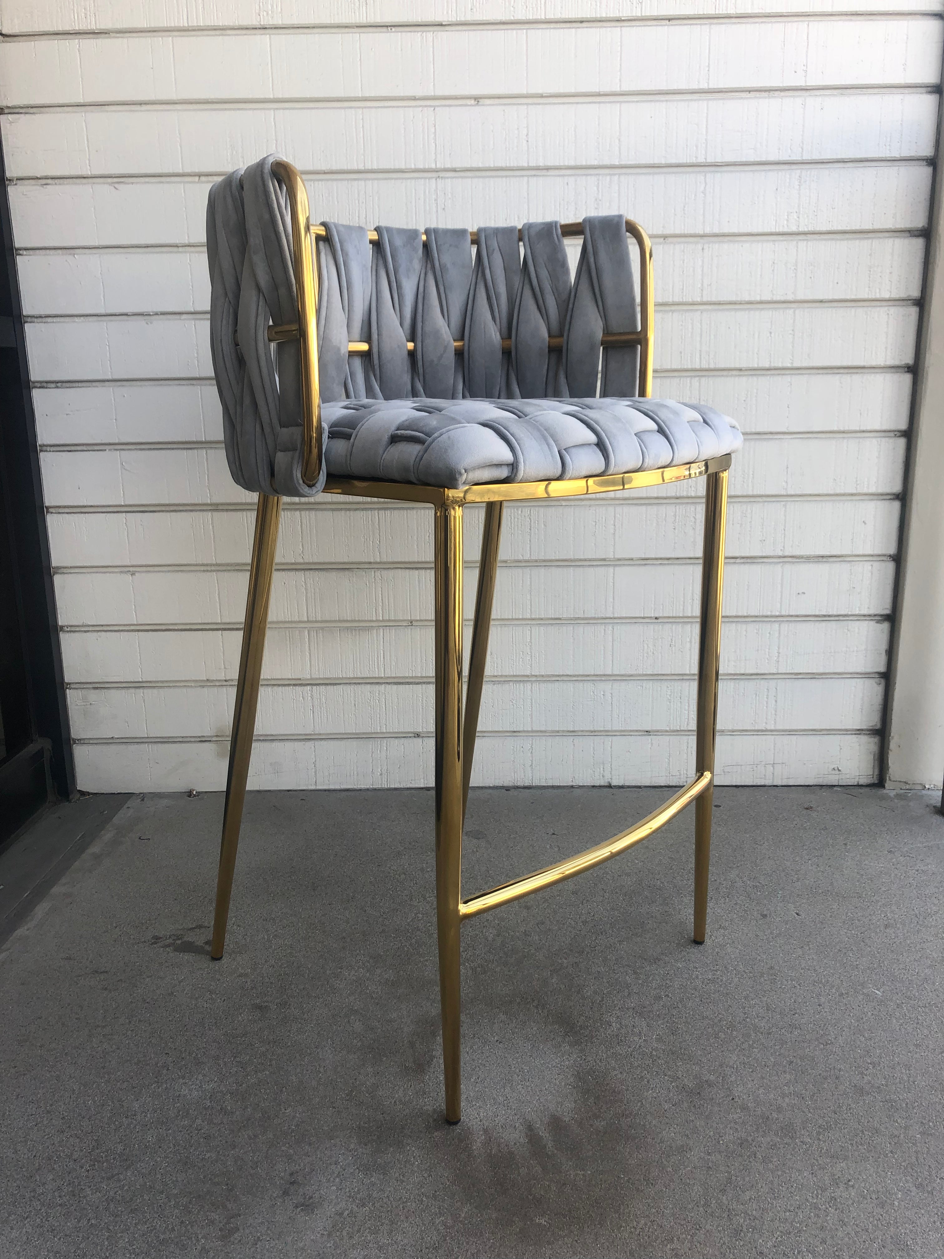 Milano Counter Chair in Gray and Gold - Modern Bar Stool for Kitchen Island, Breakfast Nook & Home Decor