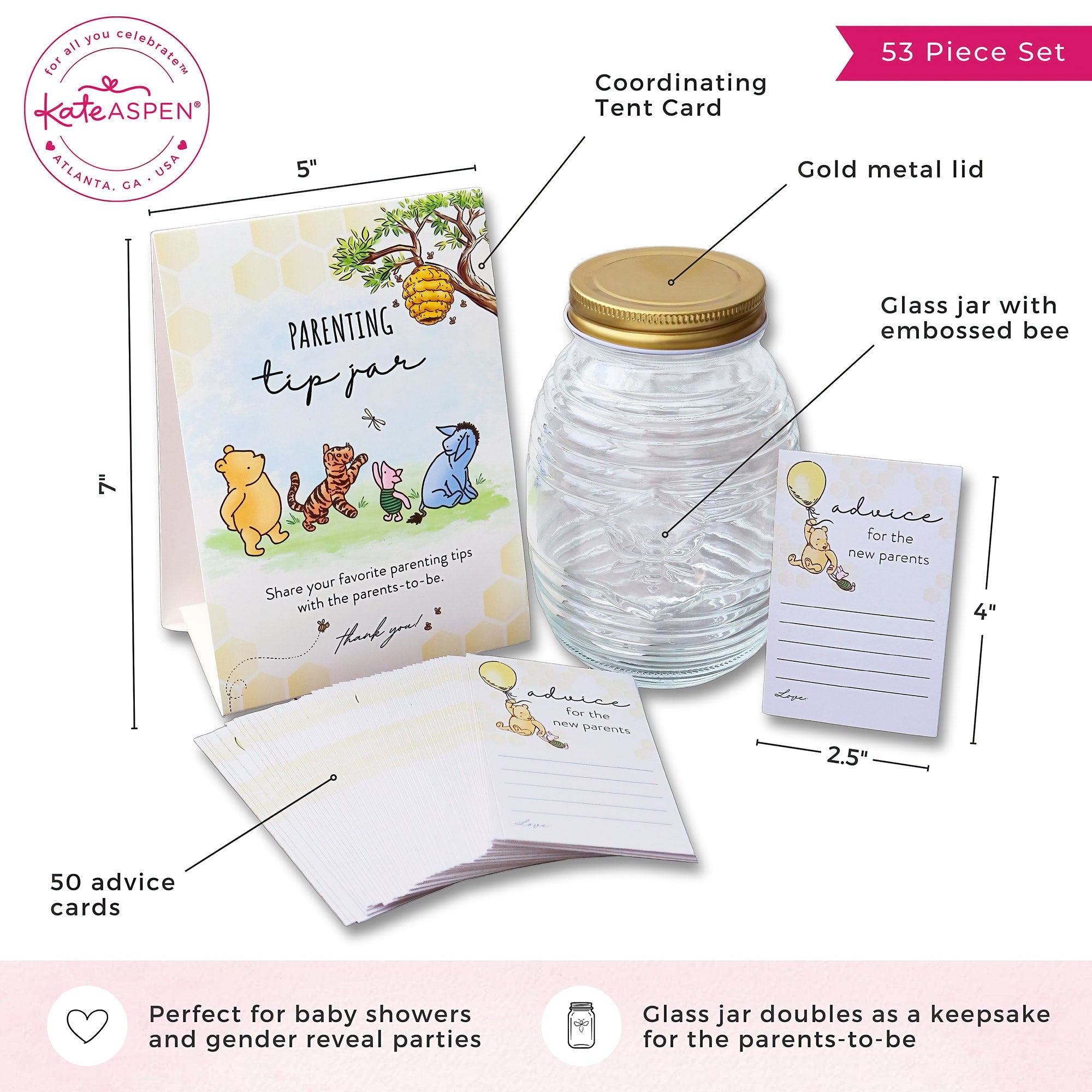 Honey Bear Baby Shower Activity Set - Parenting Tip Jar & Advice Cards for New Parents | Perfect for Baby Showers, Gender Reveals & Parenting Gifts