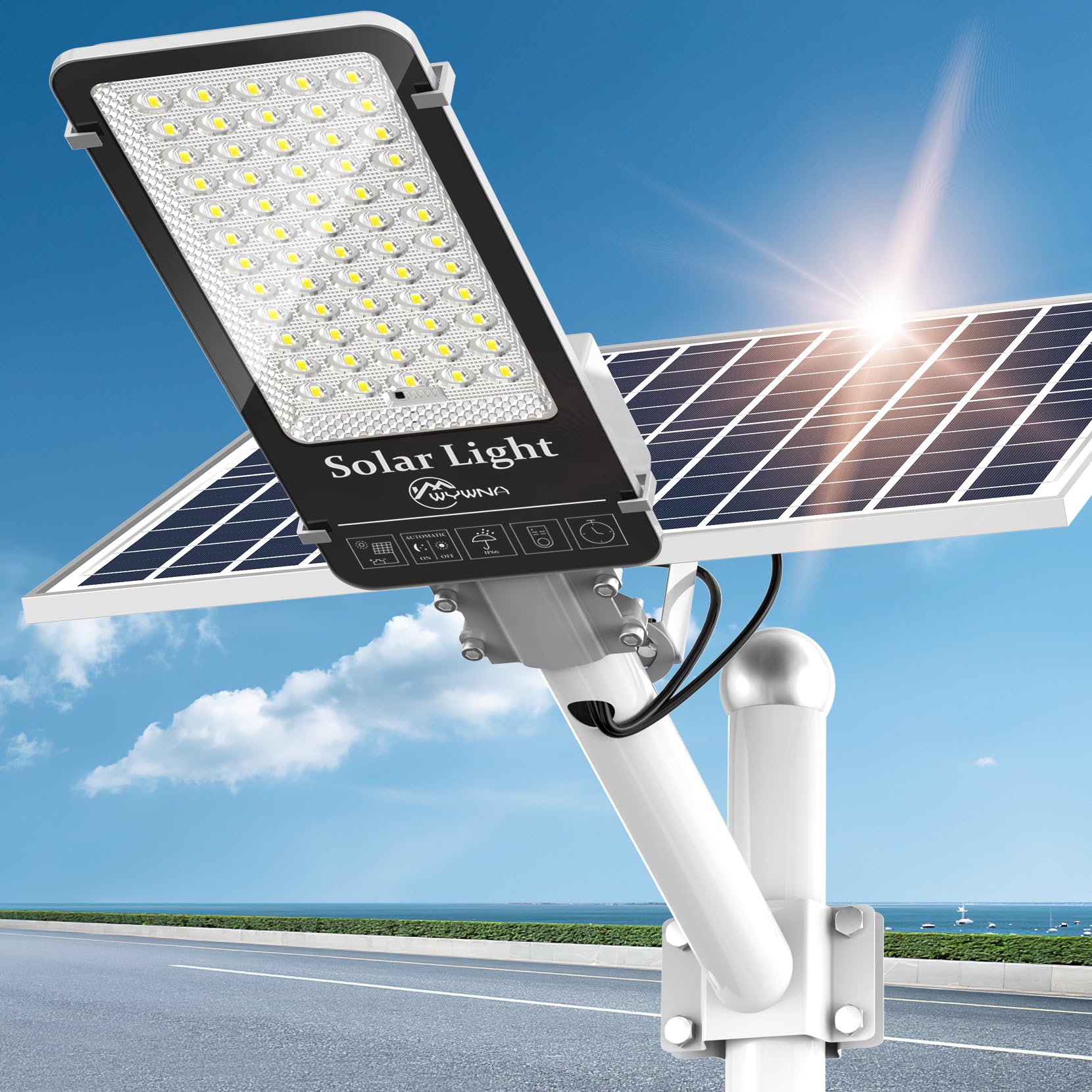 8000W Solar Street Lights Outdoor - 6500K Bright White Commercial LED Parking Lot Lights with Dusk to Dawn Sensor & Remote Control | Heavy Duty Split Type Solar Street Lamp for Yard, Driveway, Pathways & Parking Areas | Perfect for Energy-Efficient Outdoor Lighting Solutions