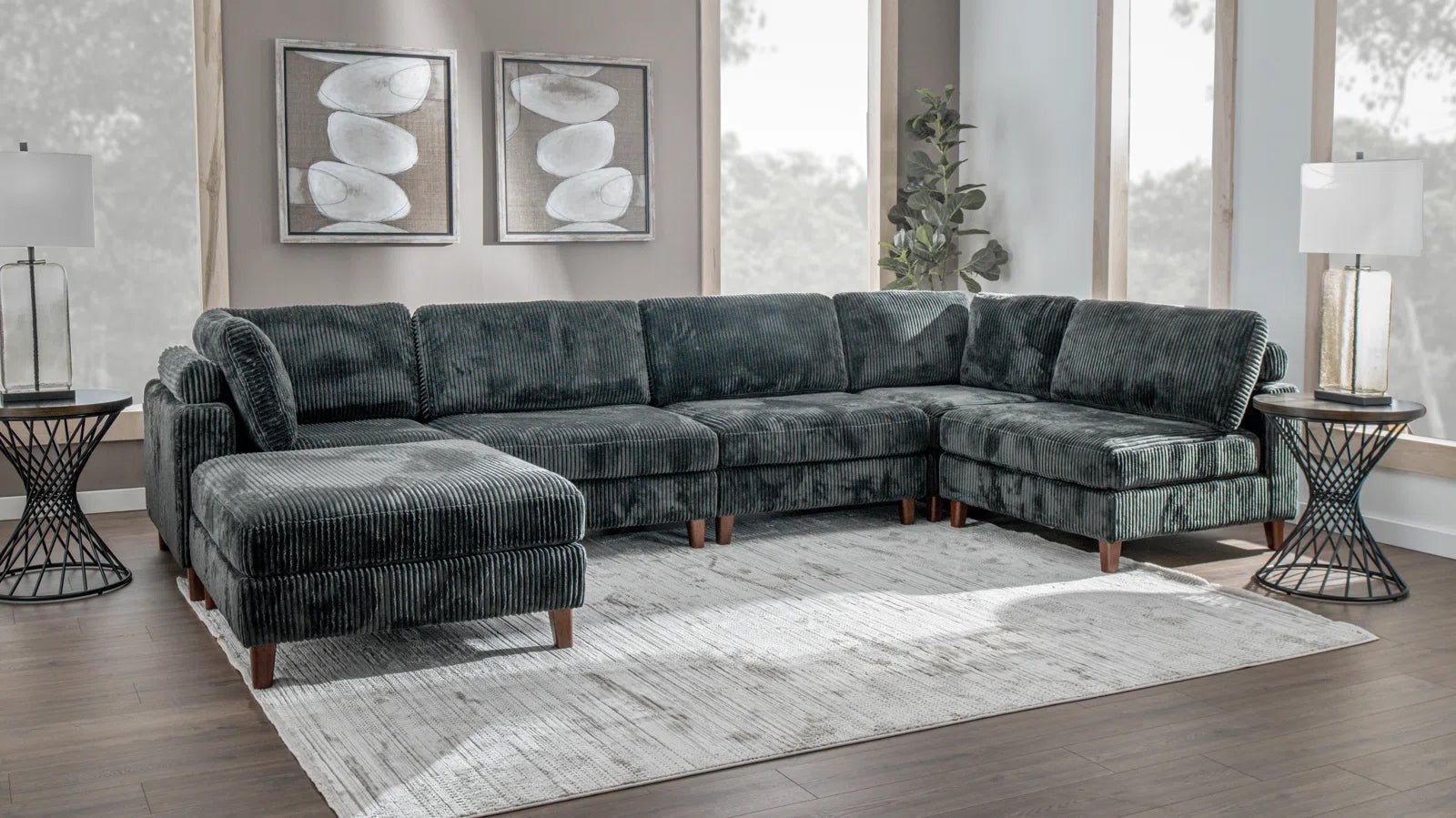 10ft Wide Modular Corduroy Sofa - Modern Plush Textured Sectional Couch for Living Room, Lounge, and Family Room Comfort