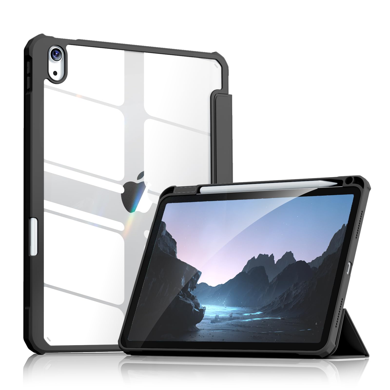 Aoub iPad Case for 11th Gen 11-inch (2025) & 10th Gen 10.9-inch (2022) - Clear Shockproof Protective Cover with Pencil Holder & Auto Sleep/Wake Feature - Perfect for Work, School & Travel - Black