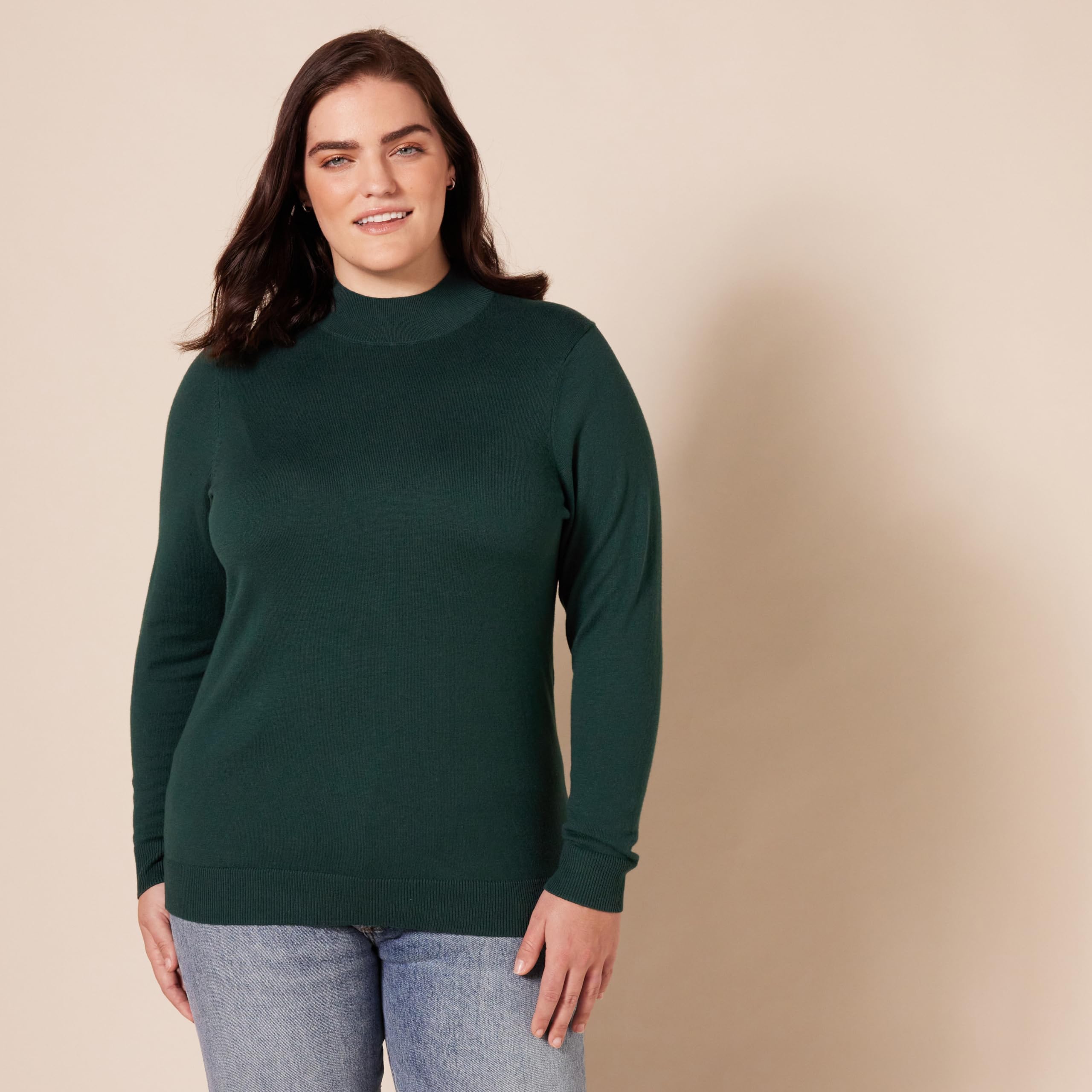 Amazon Essentials Women's Lightweight Mockneck Sweater - Plus Size & Regular Fit - Soft Stretch Pullover for Casual Wear, Office & Fall Layering
