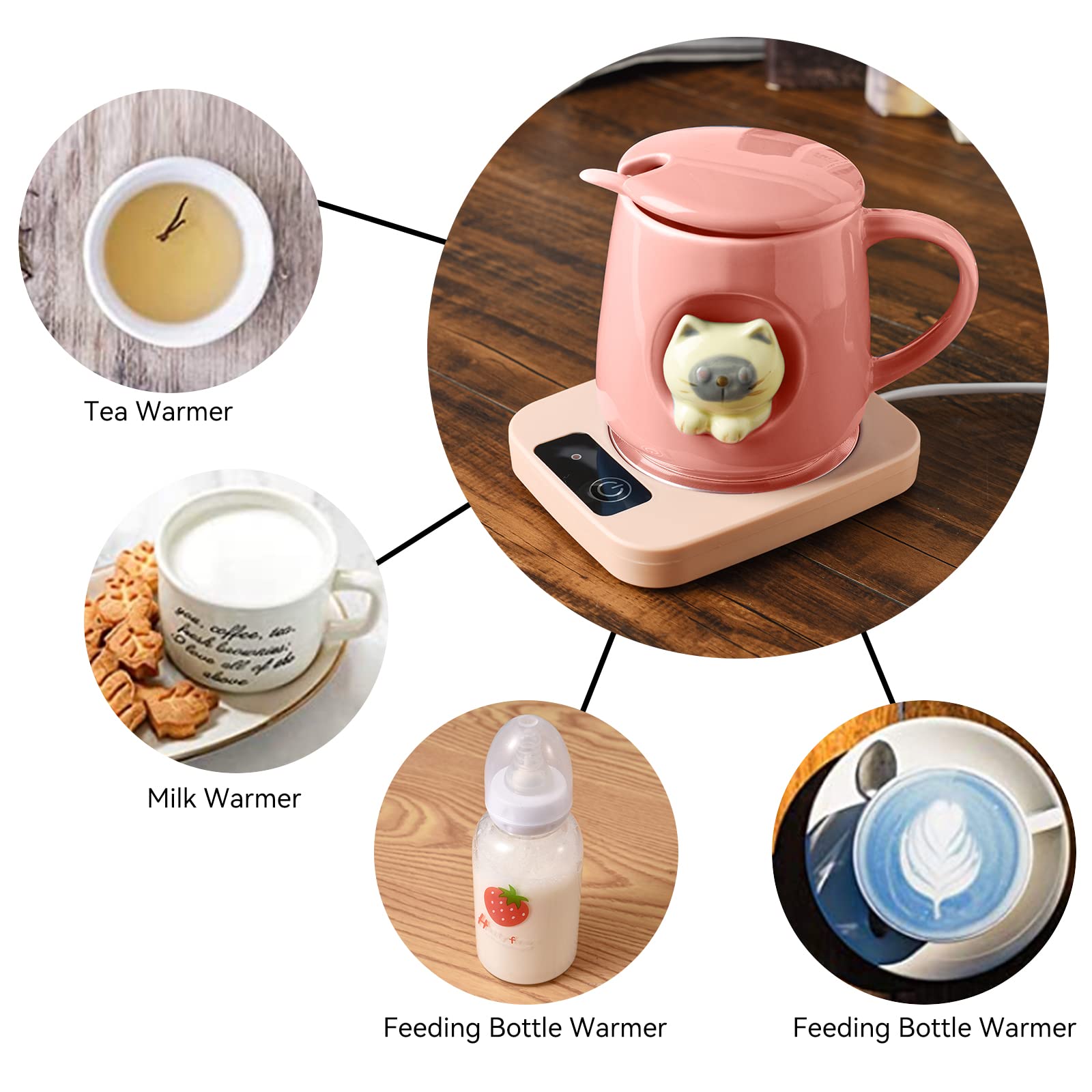 Pink Coffee Mug Warmer - 135℉ Constant Temperature Cup Warmer for Coffee, Tea, Cocoa, Milk & Water (No Cup Included) - Perfect for Office, Home & Dorm Use