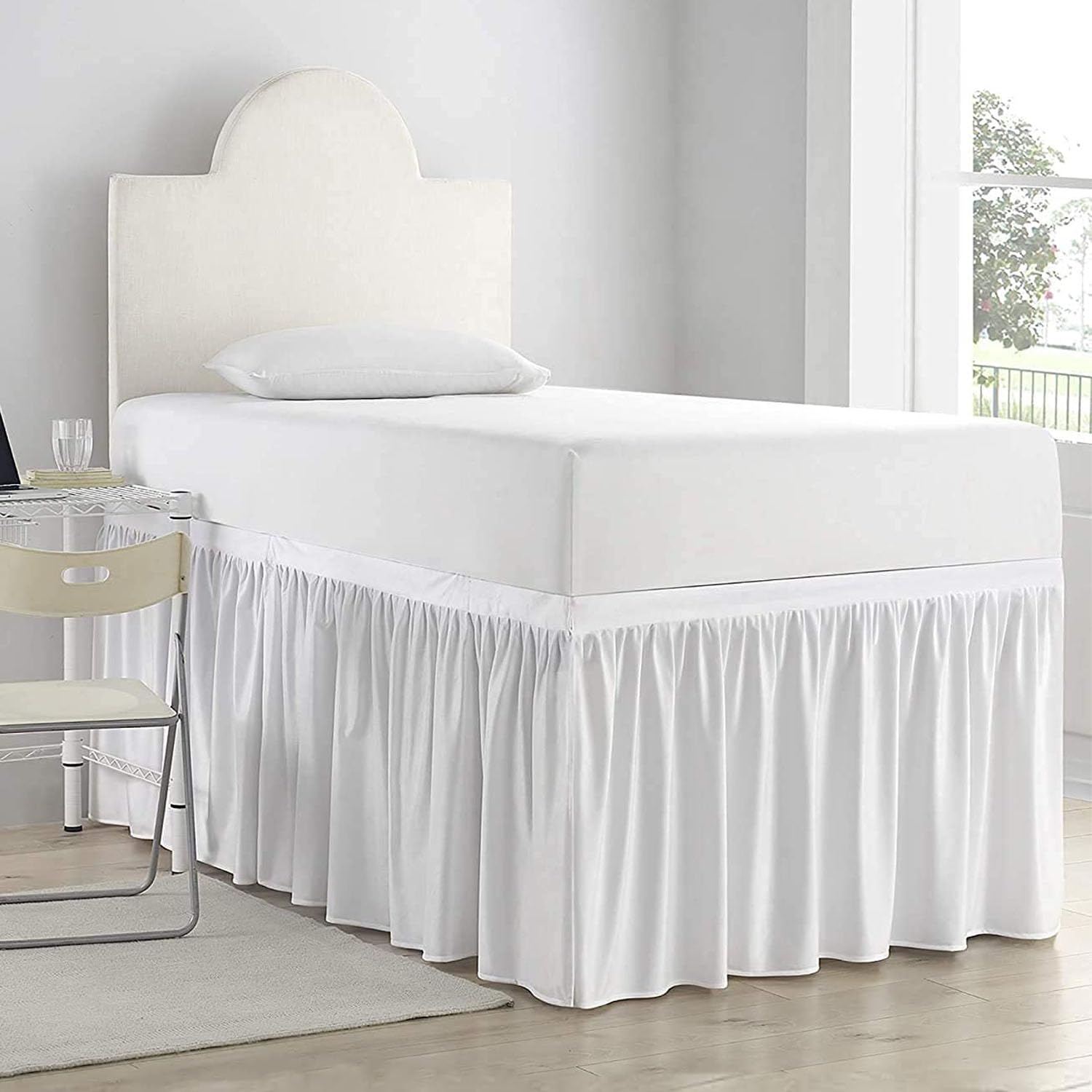 Twin XL Extra Long Dorm Room Bed Skirt - 32 Inch Drop 100% Microfiber College Bedding - Perfect for Dorm Rooms, Apartments & Guest Beds (White)