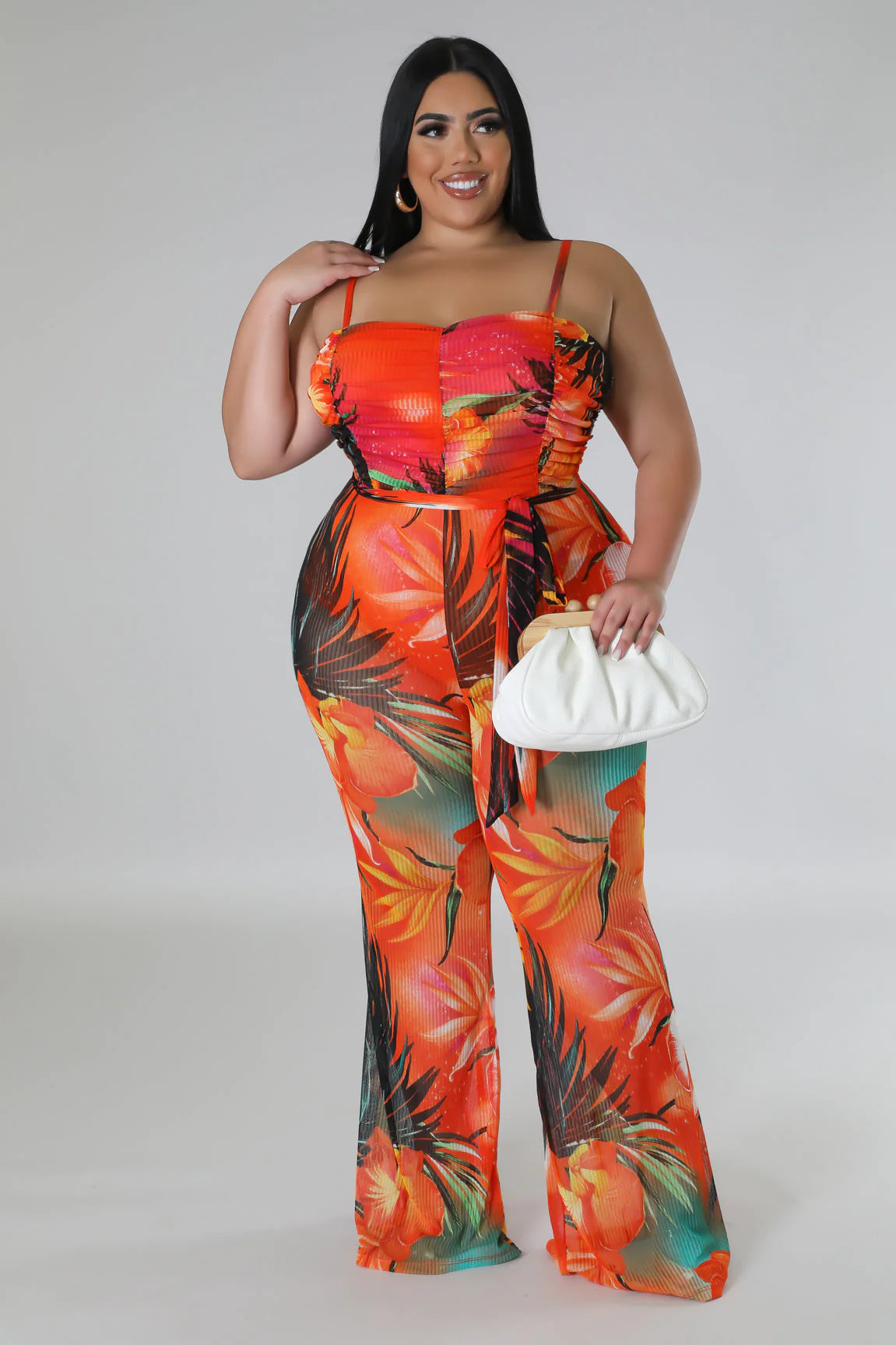 Meribella Tropical Print Jumpsuit for Women - Flattering Curve Fit, Summer Beach Vacation Outfit, Boho Chic Style