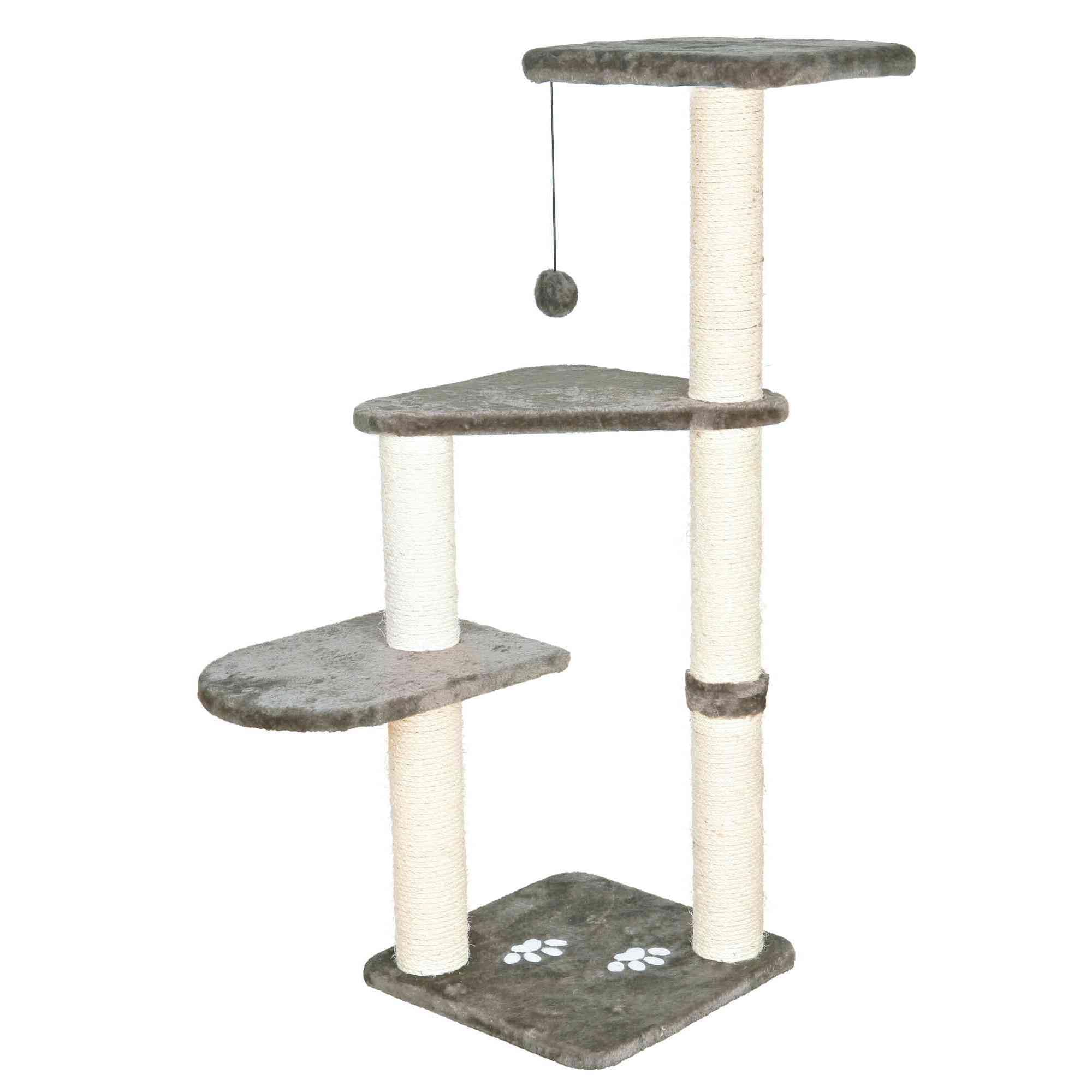 TRIXIE Altea Cat Tree - Tall Scratching Post with 3 Elevated Platforms & Dangling Toy | Multi-Level Cat Playground in Platinum Gray | Perfect for Indoor Cat Exercise & Play