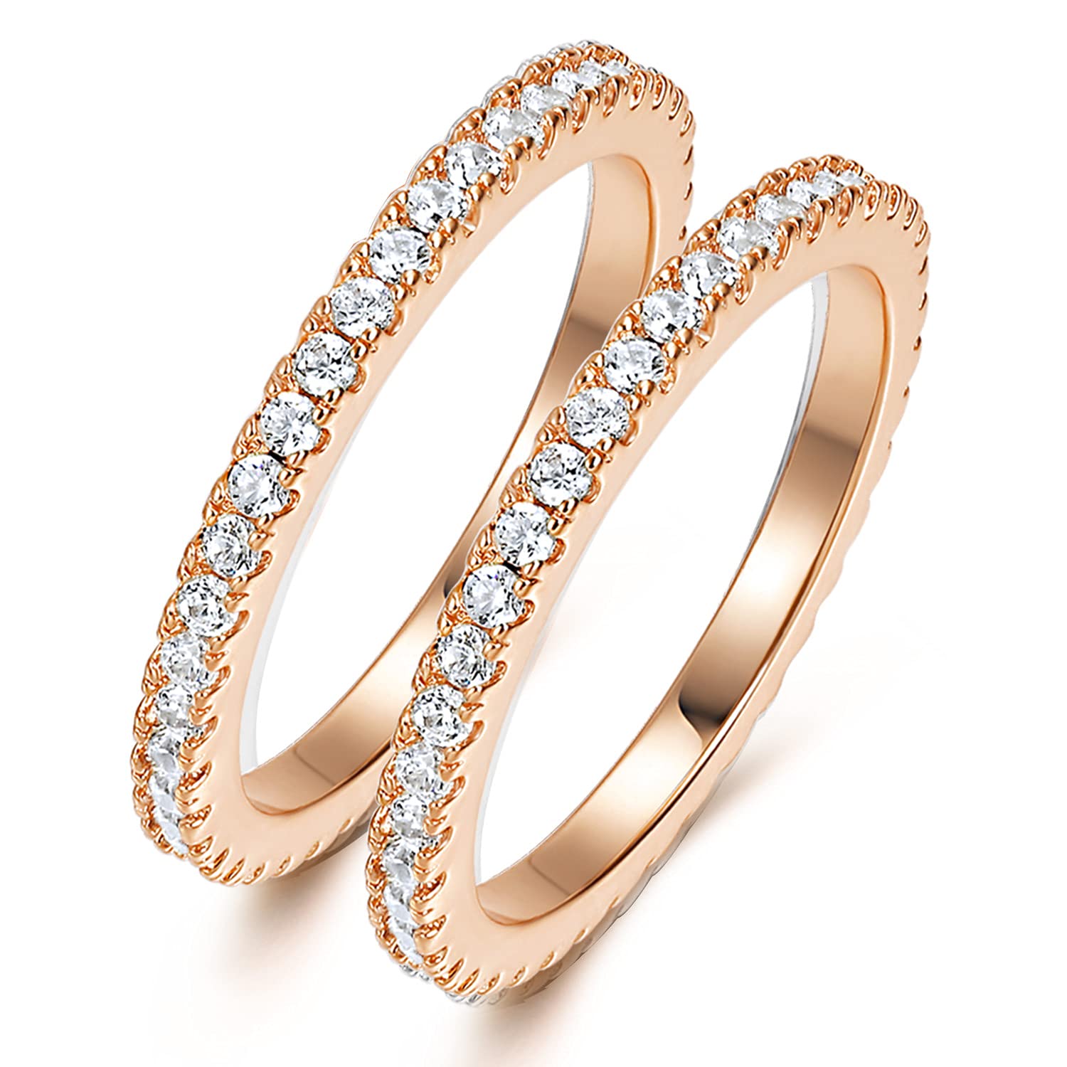 VOLUKA Eternity Stacking Rings for Women & Men - 18K Rose Gold Plated Cubic Zirconia Thin Band Rings - Perfect for Layering, Stacking & Everyday Wear