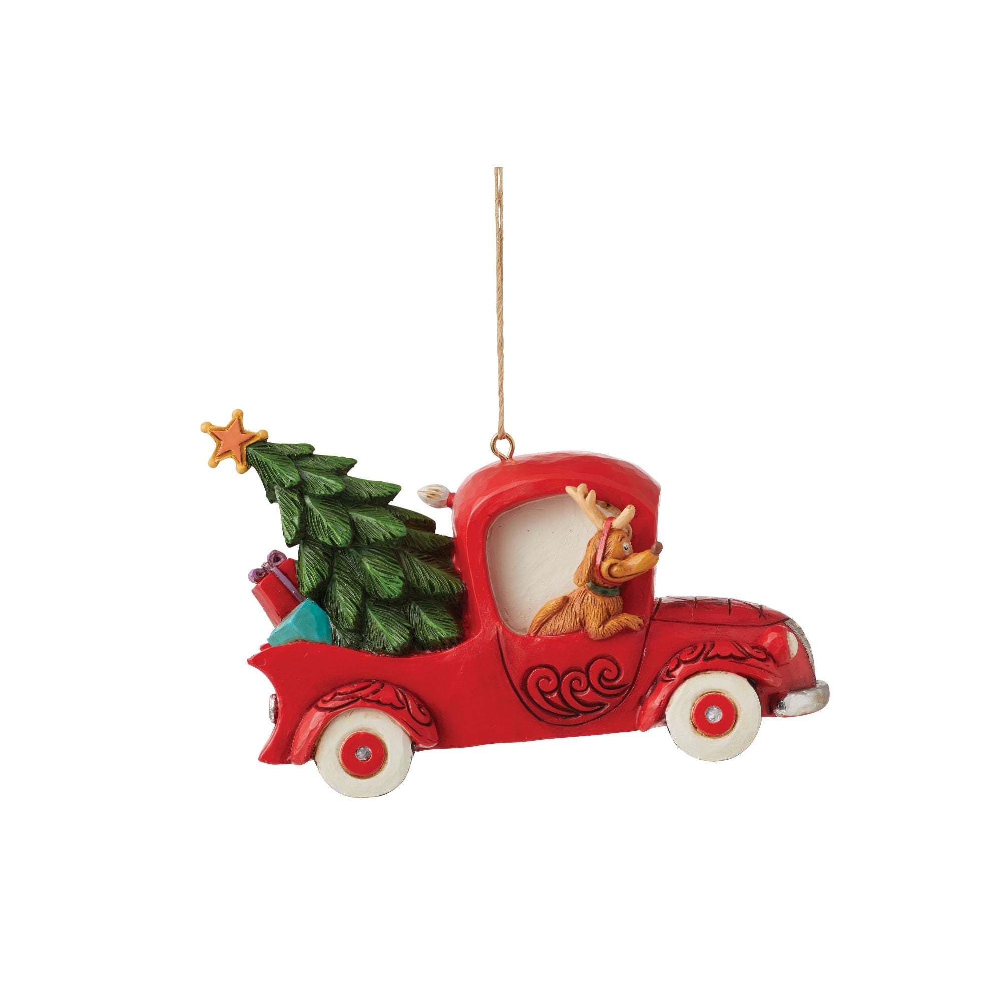Christmas Grinch in Red Truck Ornament - Festive Holiday Decor for Tree, Home & Gifts