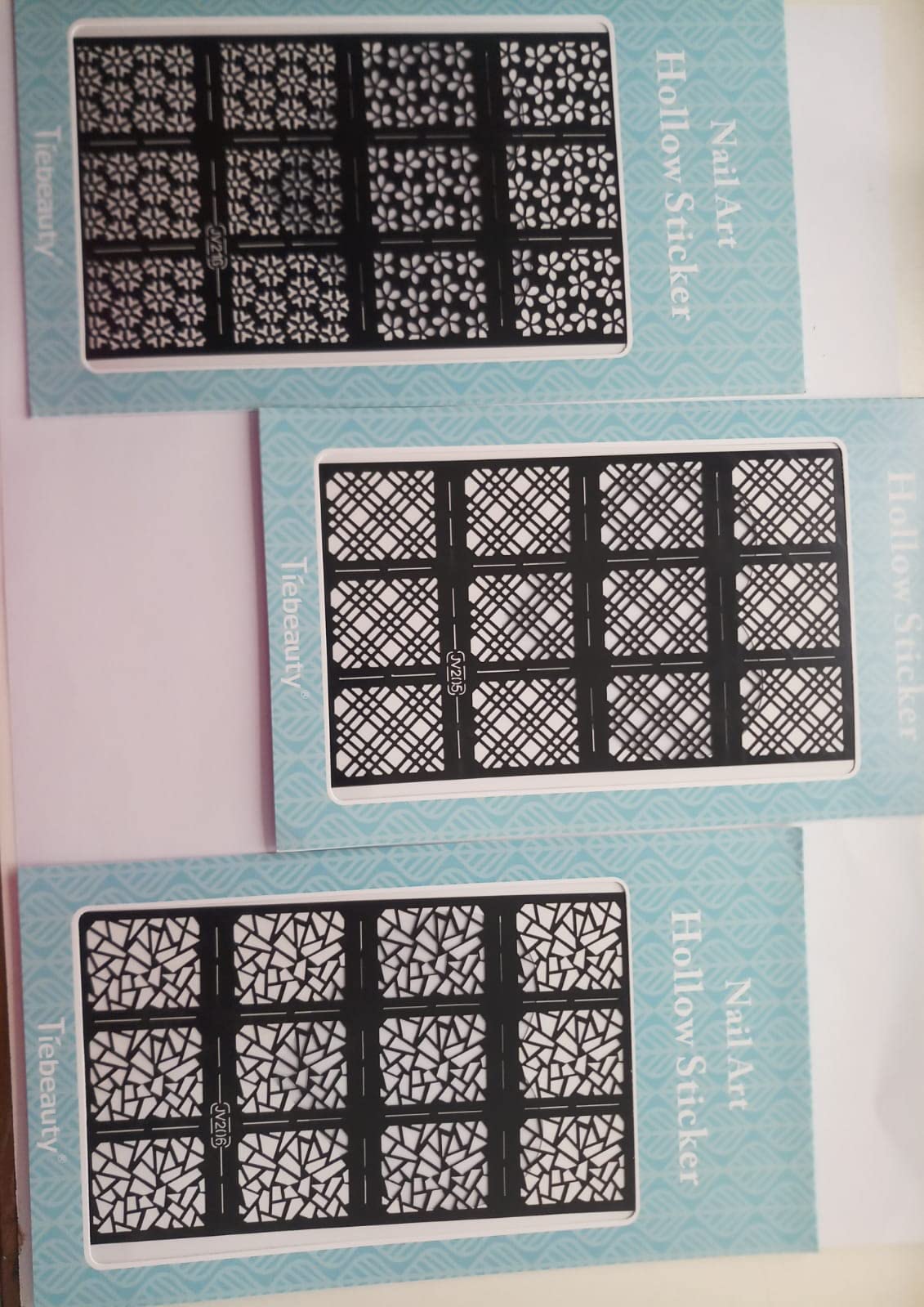 Hollow Nail Art Stickers - Pack of 3 Designs (JV-210, JV-215, JV-218) for DIY Manicure, Home Nail Salon & Party Nail Decor