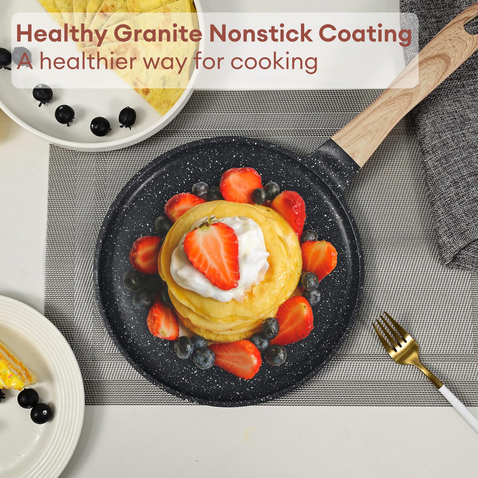 **JEETEE 9.5 Inch Nonstick Crepe Pan - Granite Coating Griddle Pan for Tortillas, Pancakes, Dosa & More - PFOA Free, Induction Compatible, Stovetop Safe (Grey) - Perfect for Breakfast, Brunch & Family Cooking**
