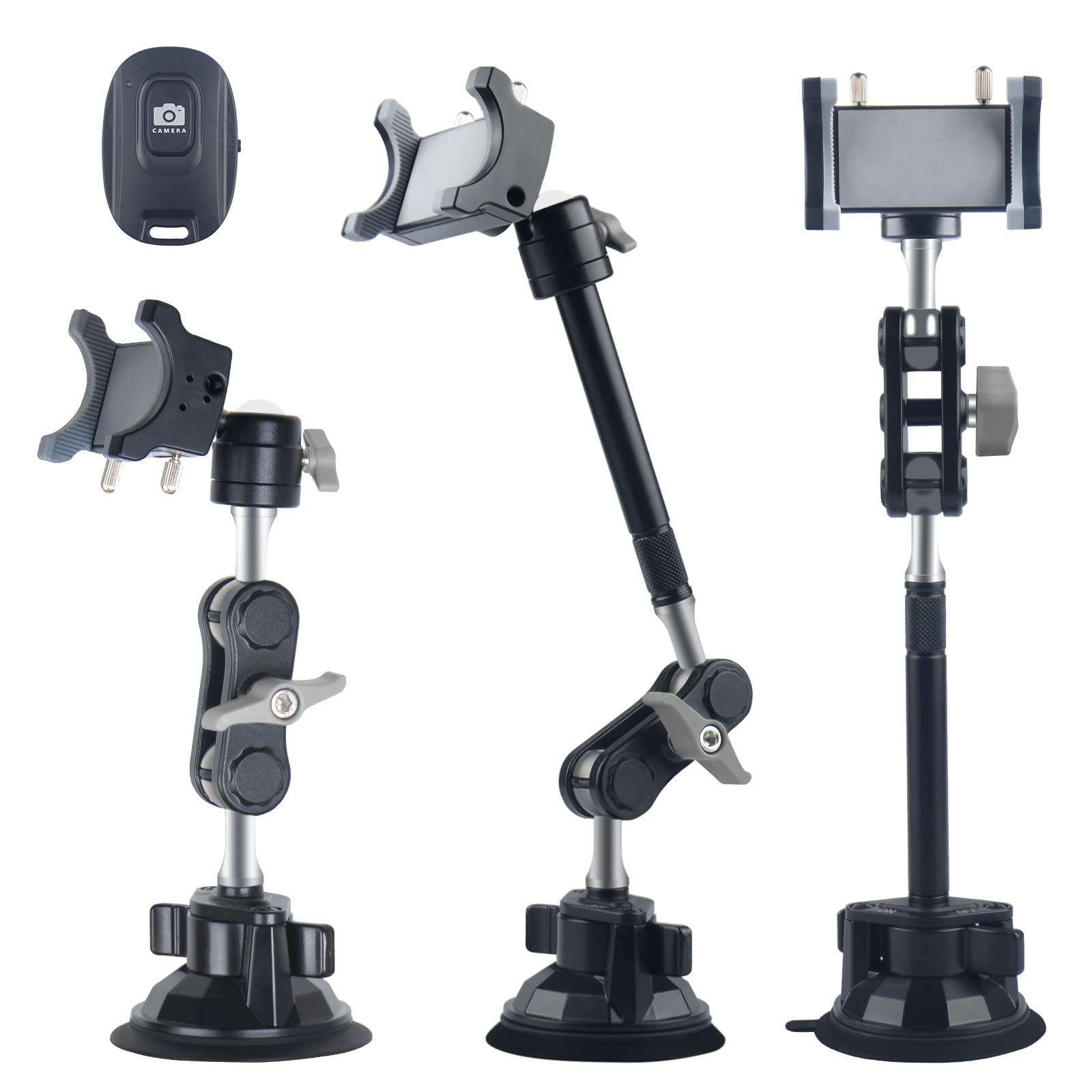 360° Adjustable Universal Ball Head Car Phone Mount with Remote Control - Windshield Suction Cup Phone Holder for Hands-Free Video Recording & Driving GPS Navigation - Perfect for Vlogging, Live Streaming & Road Trips