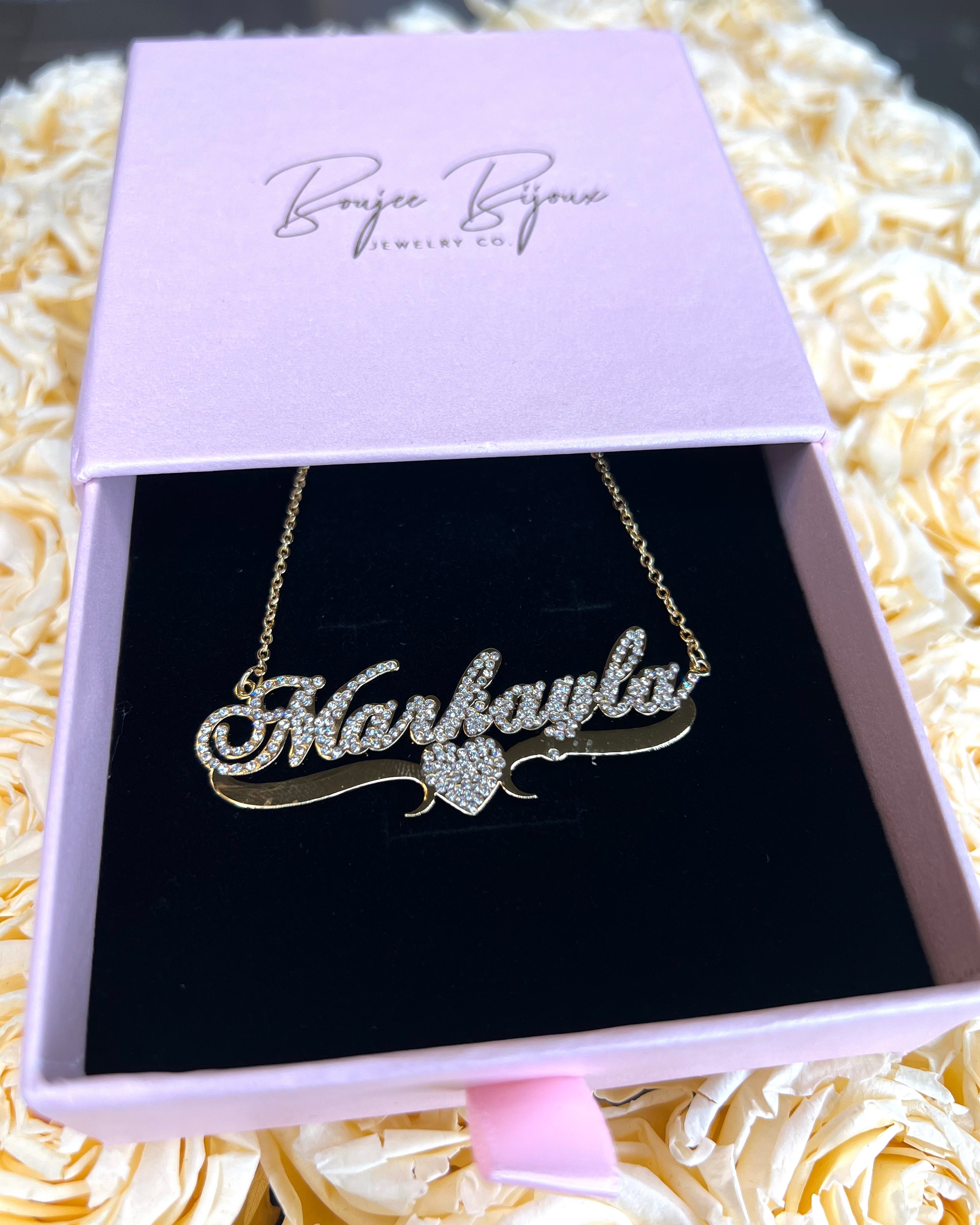 14K Gold Diamond Heart Nameplate Necklace - Personalized Custom Name Jewelry for Women, Gift for Her - Perfect for Valentine's Day, Anniversary & Special Occasions