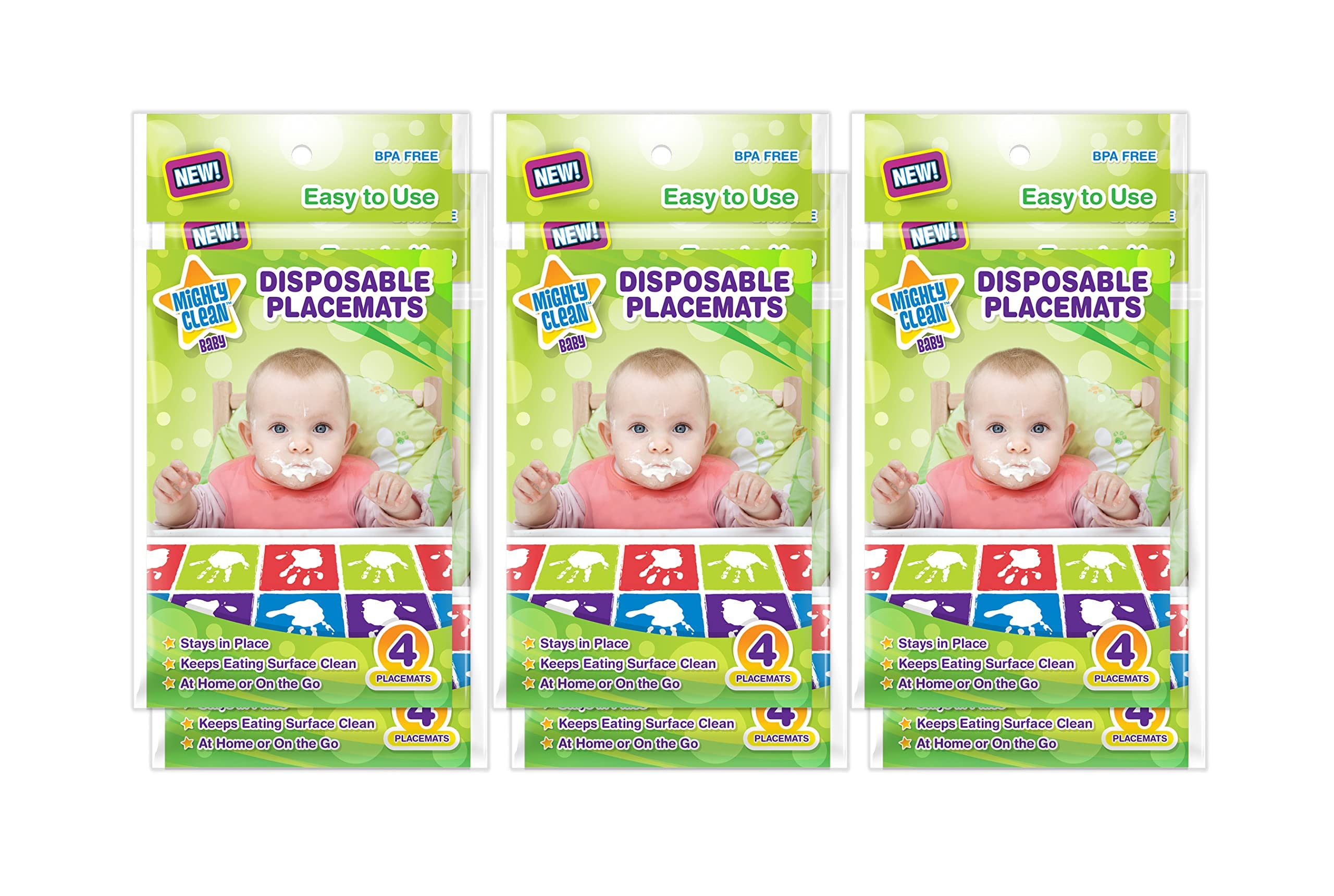Mighty Clean Disposable Baby Placemats - 24 Pack (6 x 4 Placemats) for Travel, Restaurants & High Chair Use - BPA Free, Waterproof & Adhesive Table Mats for Toddlers
