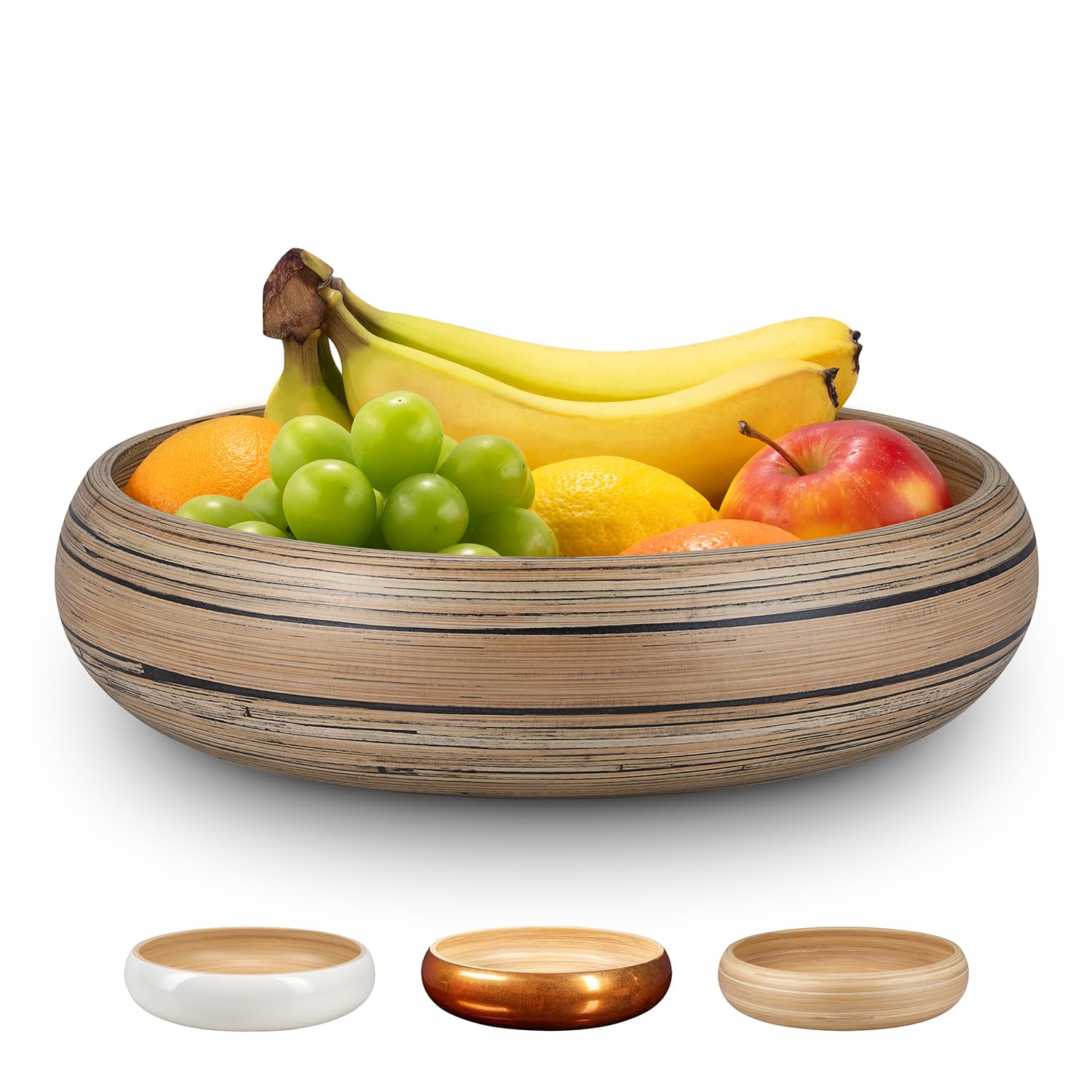 12 Inch Large Round LEXA Bamboo Fruit Bowl - Handcrafted Artisan Lacquered Wooden Serving Bowl for Kitchen Counter, Candy, Fruits & Home Decor (Black) | Perfect for Entertaining, Dining Room Centerpiece & Farmhouse Style Kitchen Accessories