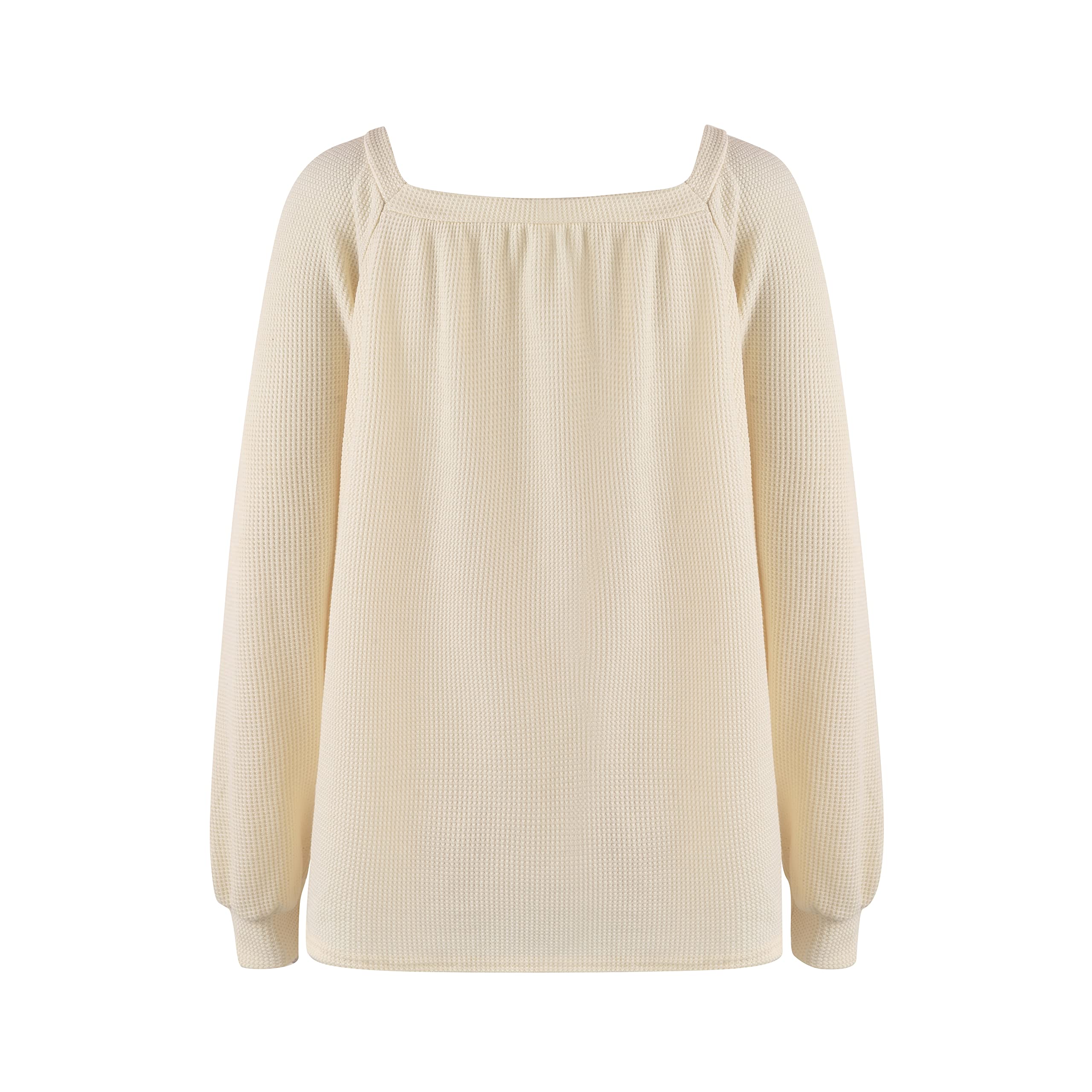 Women's Square Neck Waffle Knit Shirt - Long Sleeve Casual Loose Pullover Blouse Tops for Everyday Wear, Office & Fall Outfits