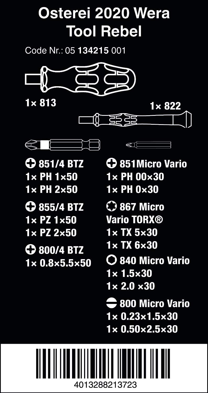 Wera 2020 Tool Rebel Easter Egg Screwdriver & Micro Screwdriver Set - 15 Piece Precision Screwdriver Kit for Electronics, Watches & Small Appliances Repair