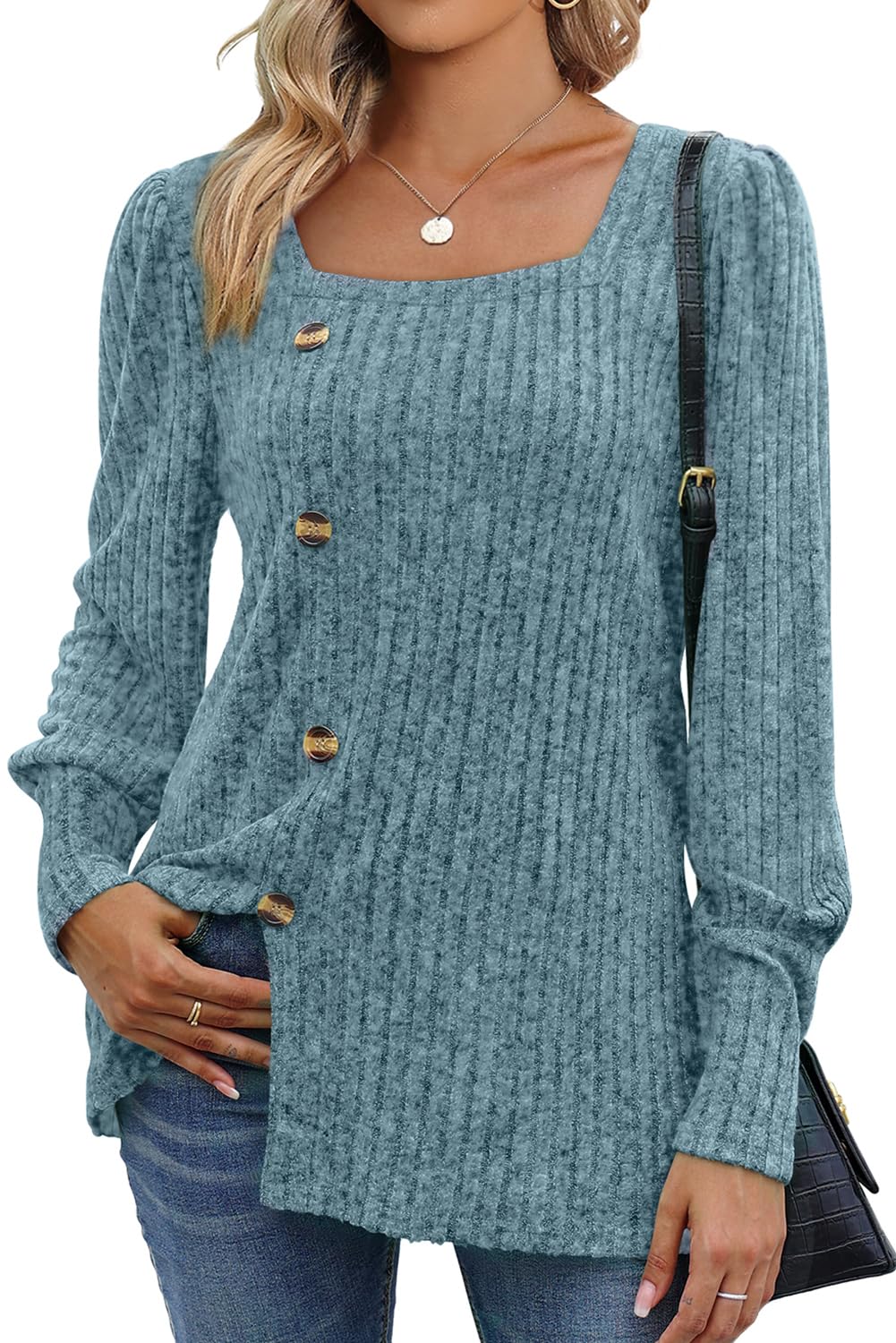 WIHOLL Women's Square Neck Fall Sweater - Casual & Dressy Knit Top for Autumn 2023 | Perfect for Office Wear, Date Nights & Layering in Cool Weather