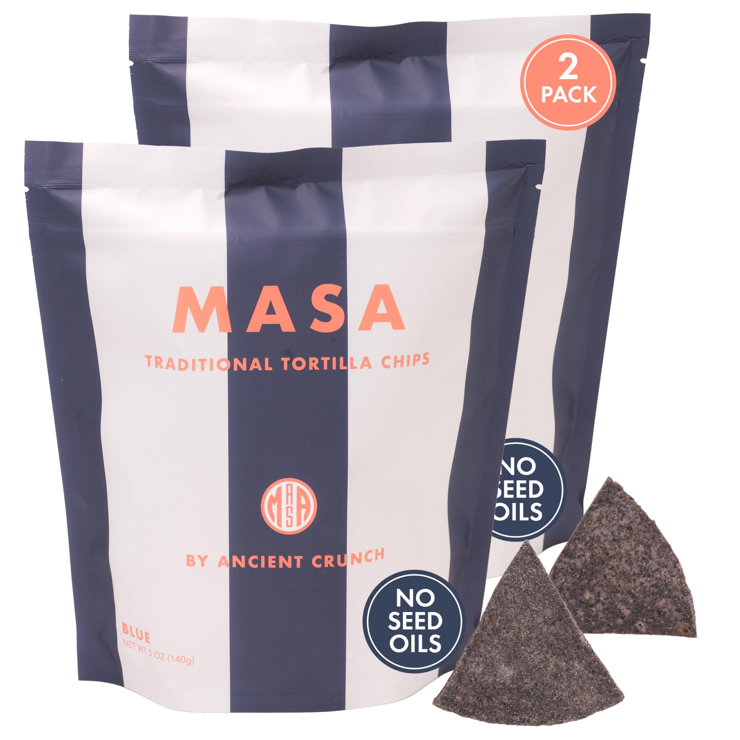Organic Blue Corn Tortilla Chips with Grass-Fed Tallow & Sea Salt - Non-GMO, Seed-Oil Free Snack - 2 Pack (5oz Each) - Perfect for Keto, Paleo Diets & Healthy Party Snacking